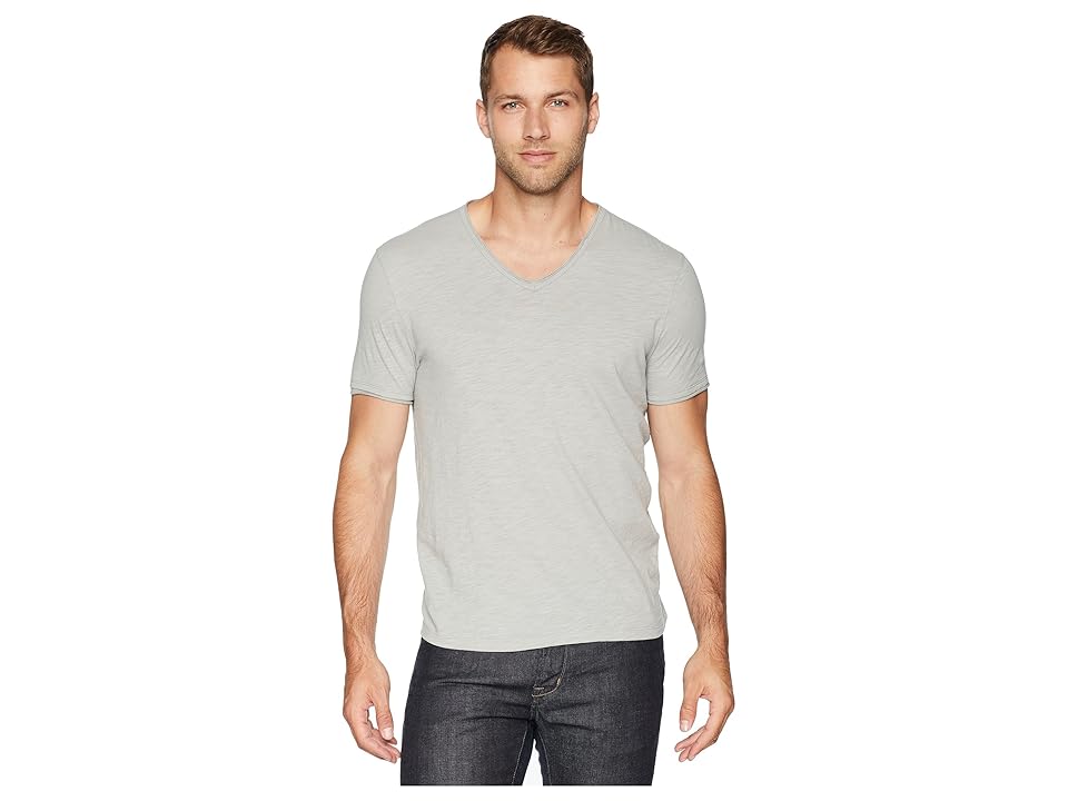 

John Varvatos Star U.S.A. Short Sleeve Slub V-Neck with Cut Raw Edge K3595U1B (Light Grey) Men's Clothing