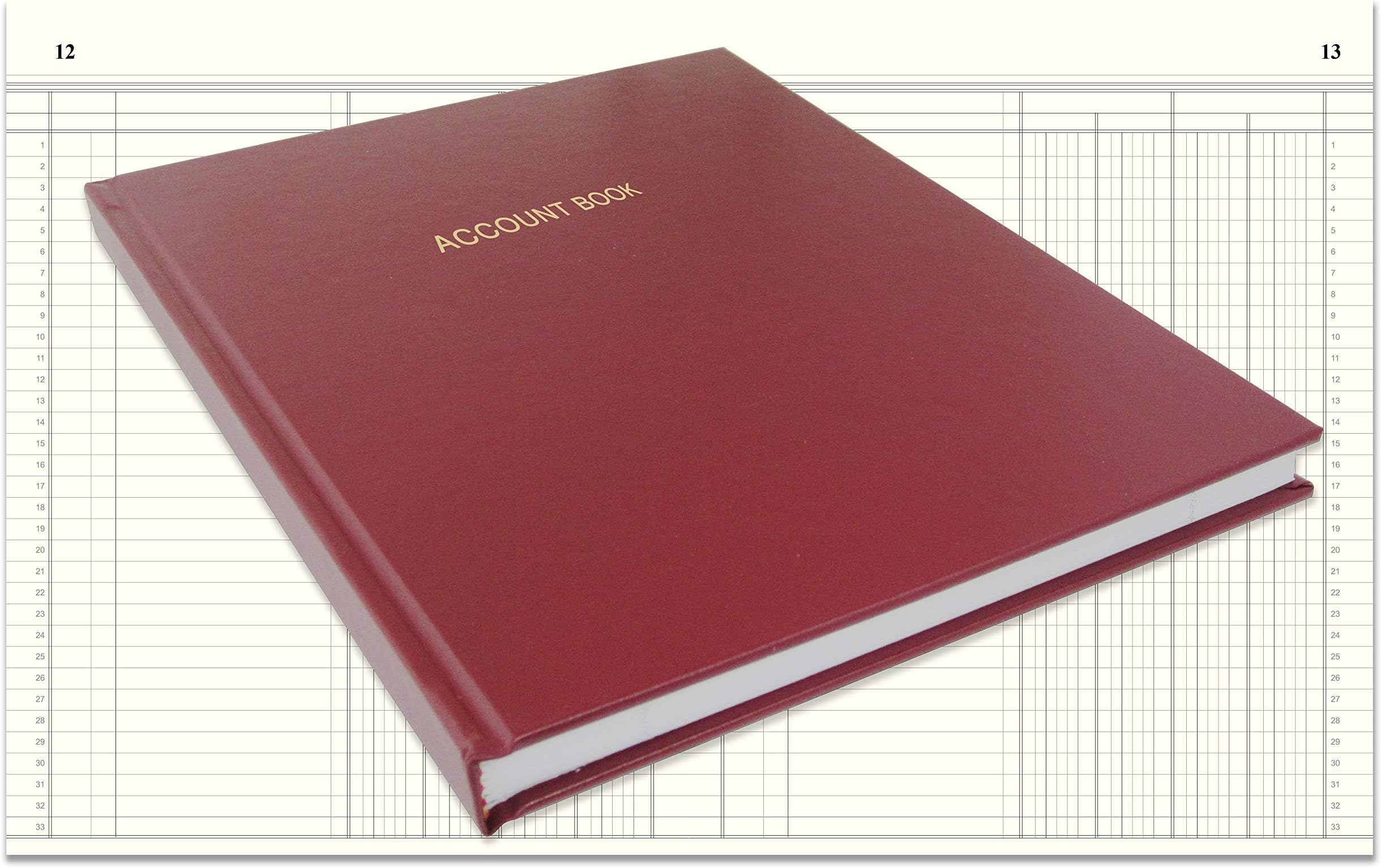 BookFactory Account Book Ledger Book Accounting Notebook (4 Column Four Columns Columnar Book Format) - 96 Pages, 8'' x 10'', Burgundy Cover, Section Sewn Hardbound (Made in USA)