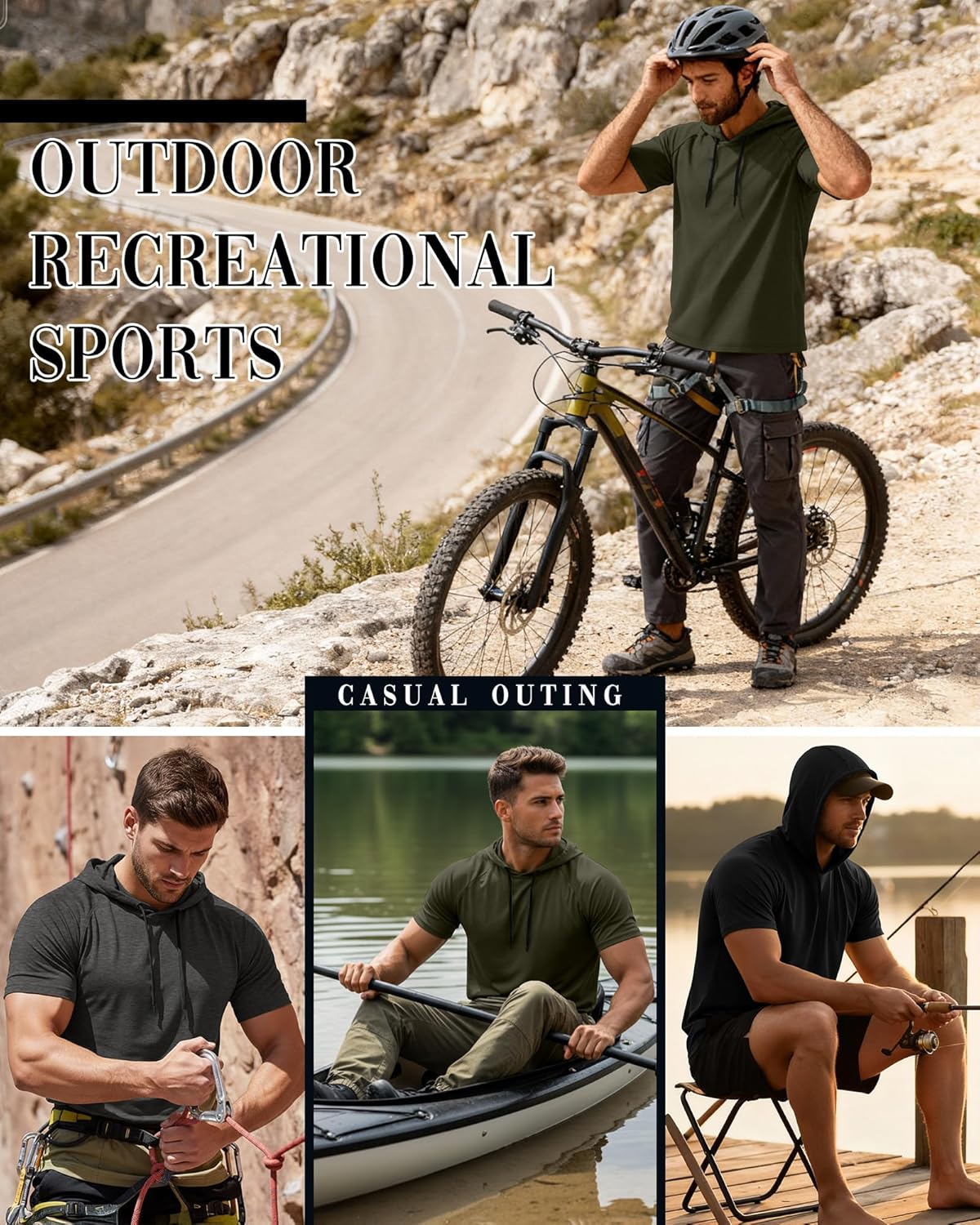 Ficerd 3 Pack Big and Tall Men's Hoodie Short Sleeve Workout T Shirts Casual Running Athletic Pullover Sweatshirt - Image 2