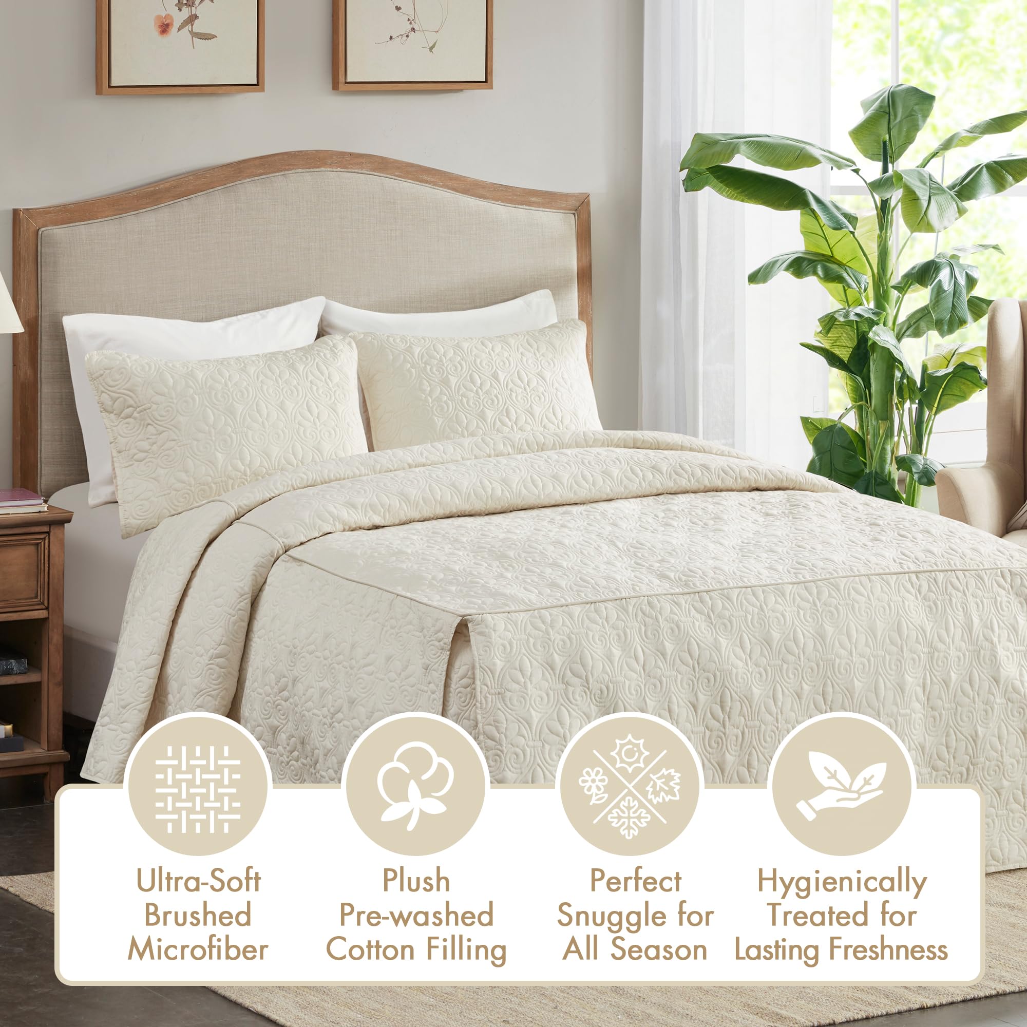 Madison Park Quebec - Colcha Acolchada de Esquina Dividida, diseño clásico Tradicional para Todas Las Estaciones, Ligero, Juego de Ropa de Cama, Fundas a Juego, tamaño King (79 x 81 Pulgadas + 24 | Edredón de esquina dividida, ropa de cama para todas las