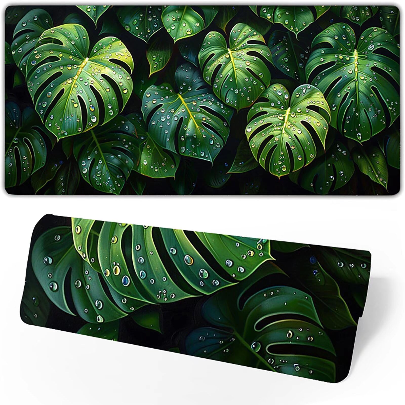 Gamingowa podkładka pod mysz, zielona, XXL, 1400 x 600 x 3 mm, XXL, podkładka pod mysz, roślina, akcesoria gamingowe z antypoślizgową podkładką, wodoodporna i trwała, do biura dla dziewcząt, prezent