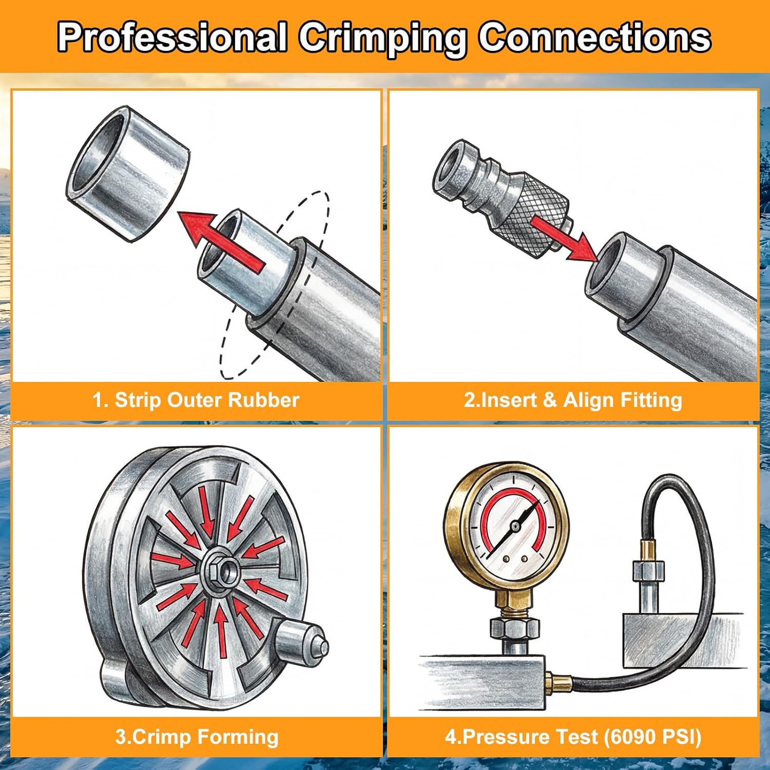 Frienda Hydraulic Hose 1/4" x 50 ft with 10 Pcs JIC 37° Female & NPF Male Hydraulic Hose Fittings – 4800 Psi Rated Tensile Steel Wire Braid for Industrial Construction Agricultural