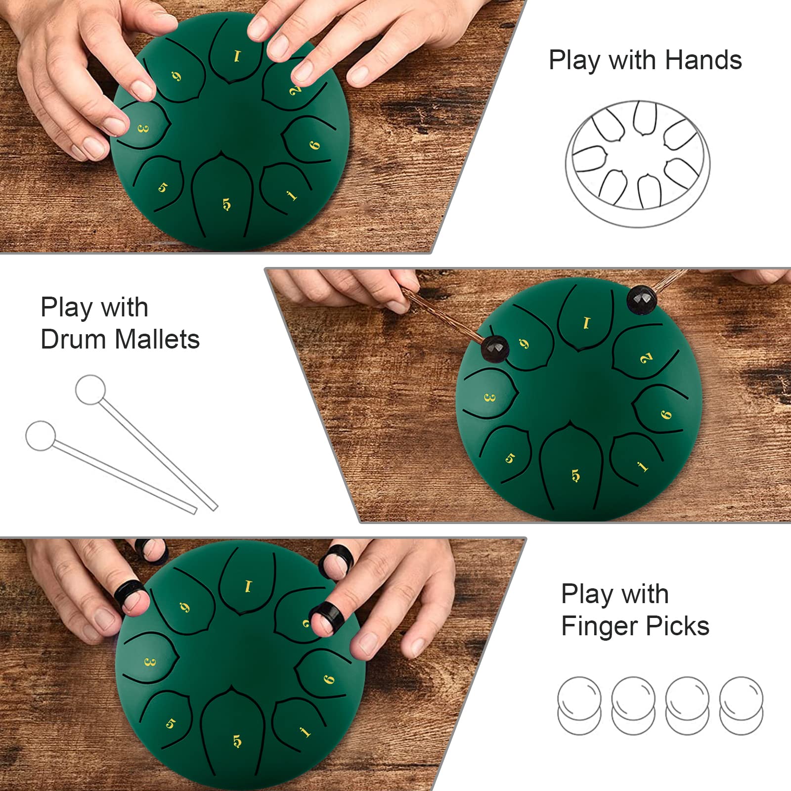 Steel Tongue Drum,6 Pollici 8 Note Do Maggiore Accordato Tamburi in Acciaio,Strumento a Percussione con Bacchette per Tamburi Carry Bag Note Sticks per Meditazione Yoga Zazen Sound Healing