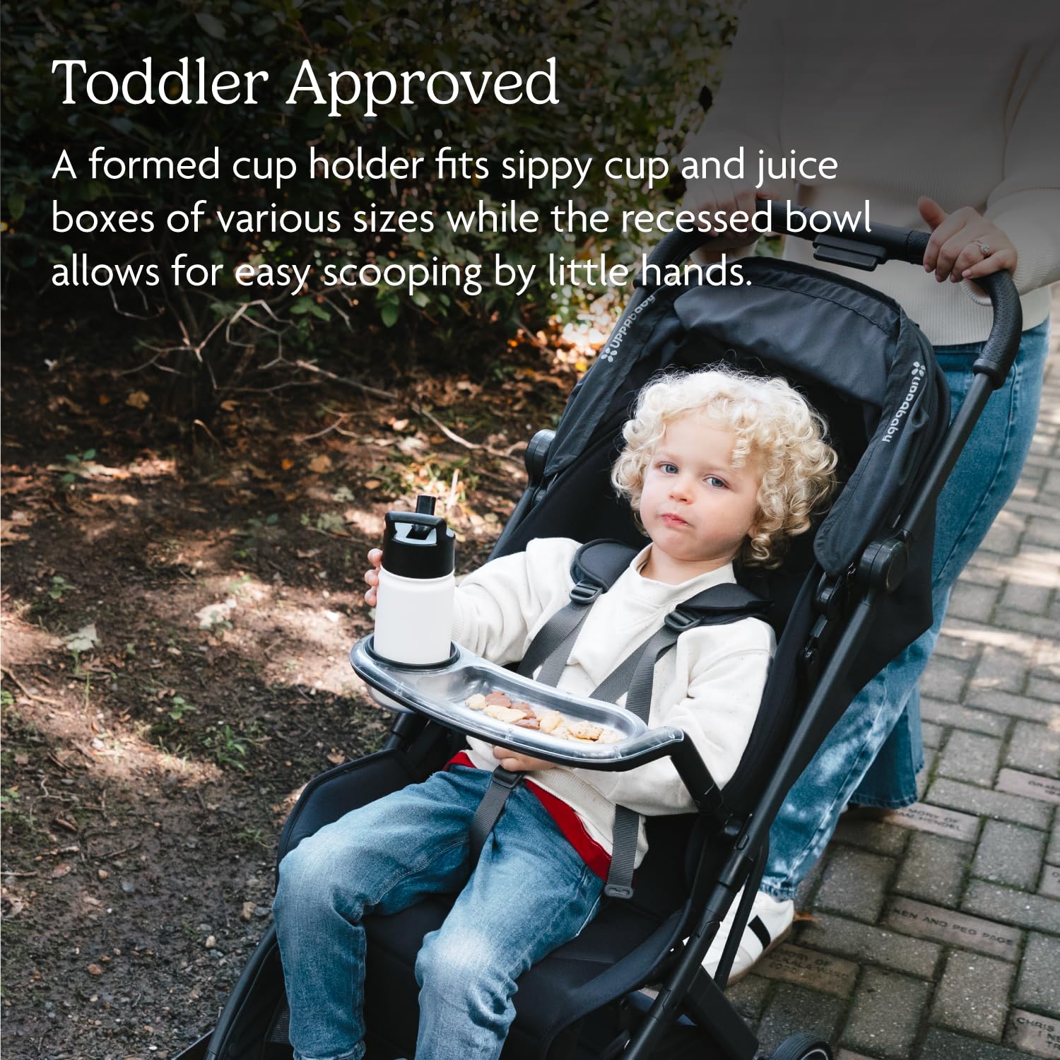 UPPAbaby Plateau à goûter pour Poussette Minu V3 – Plateau + Porte-gobelet – Fixation Rapide – Passe au Lave-Vaisselle – Se replie avec la Poussette