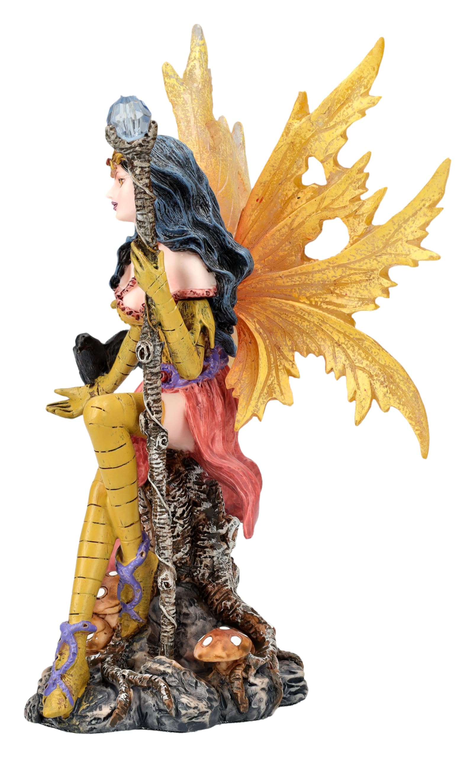 Figuren Shop GmbH Elfen-Figur Aerith mit Zauberstab 15 cm | Herbst Fee Statue Fantasy Deko Blätter Laub Elfe Figur