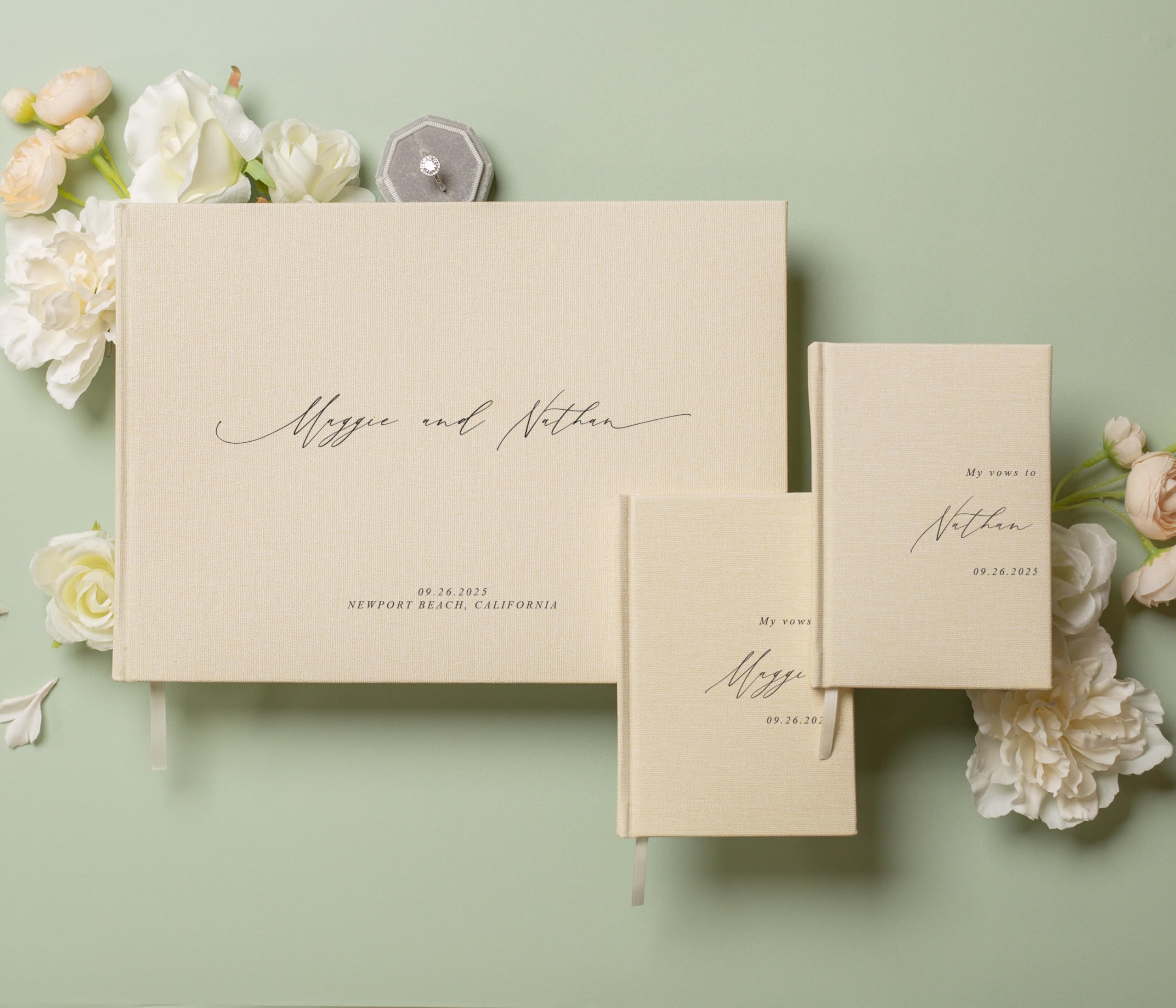 Personalized Wedding Book Set with Guestbook Vow Books (Design 1) - Custom Large 11.5 x 8.5 Guest Signin Book, 5.75 x 4 Vow Books for Marriage