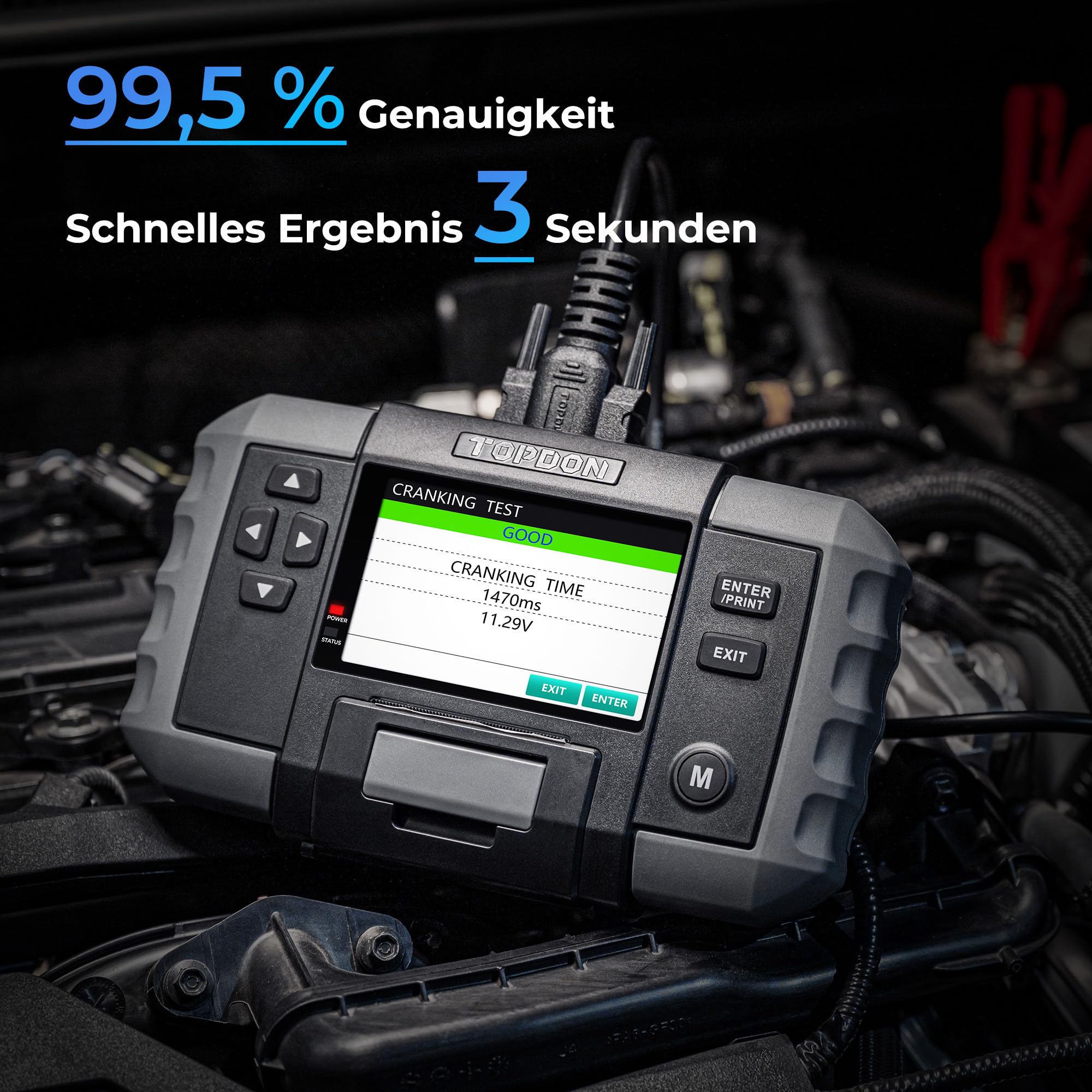 TOPDON BT600 Batterietester KFZ 12V 24V, 100-2000 CCA Autobatterie Tester mit Drucker, 3,5 Zoll Farbbildschirm, 5,9 Fuß Kabel, Mini-USB für Software-Update, Verfügbar für Heimwerker und Profis