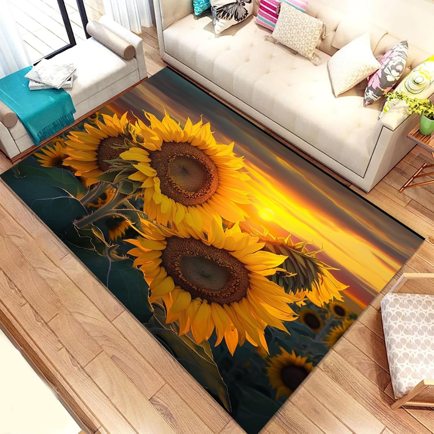 Tapis de salon 3D tournesol coucher de soleil grand format soft moderne -51319854547