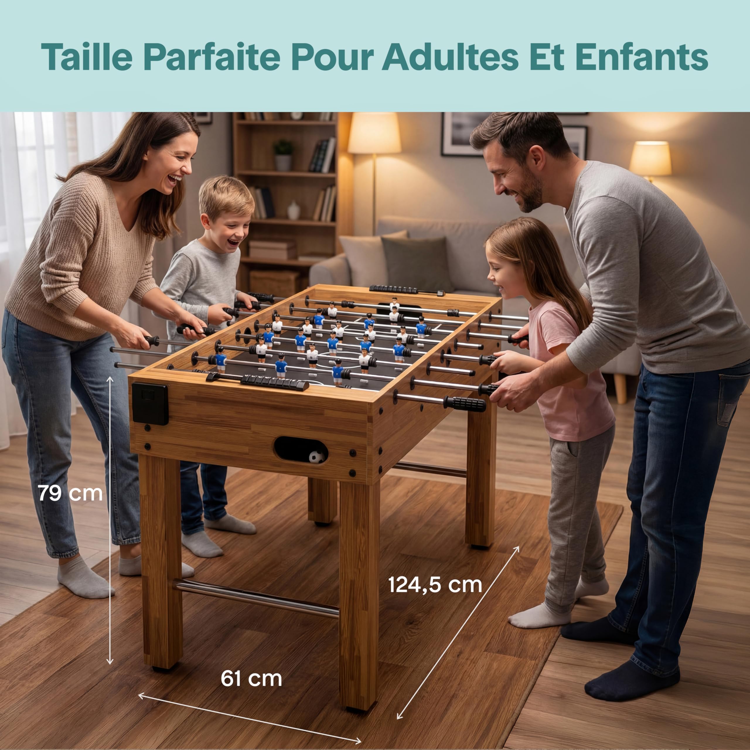 SereneLife Table de Baby-Foot Adulte et Enfant – Babyfoot Intérieur avec 2 Balles et 2 Porte-Gobelets, Table de Jeu Familiale pour Salle de Jeux