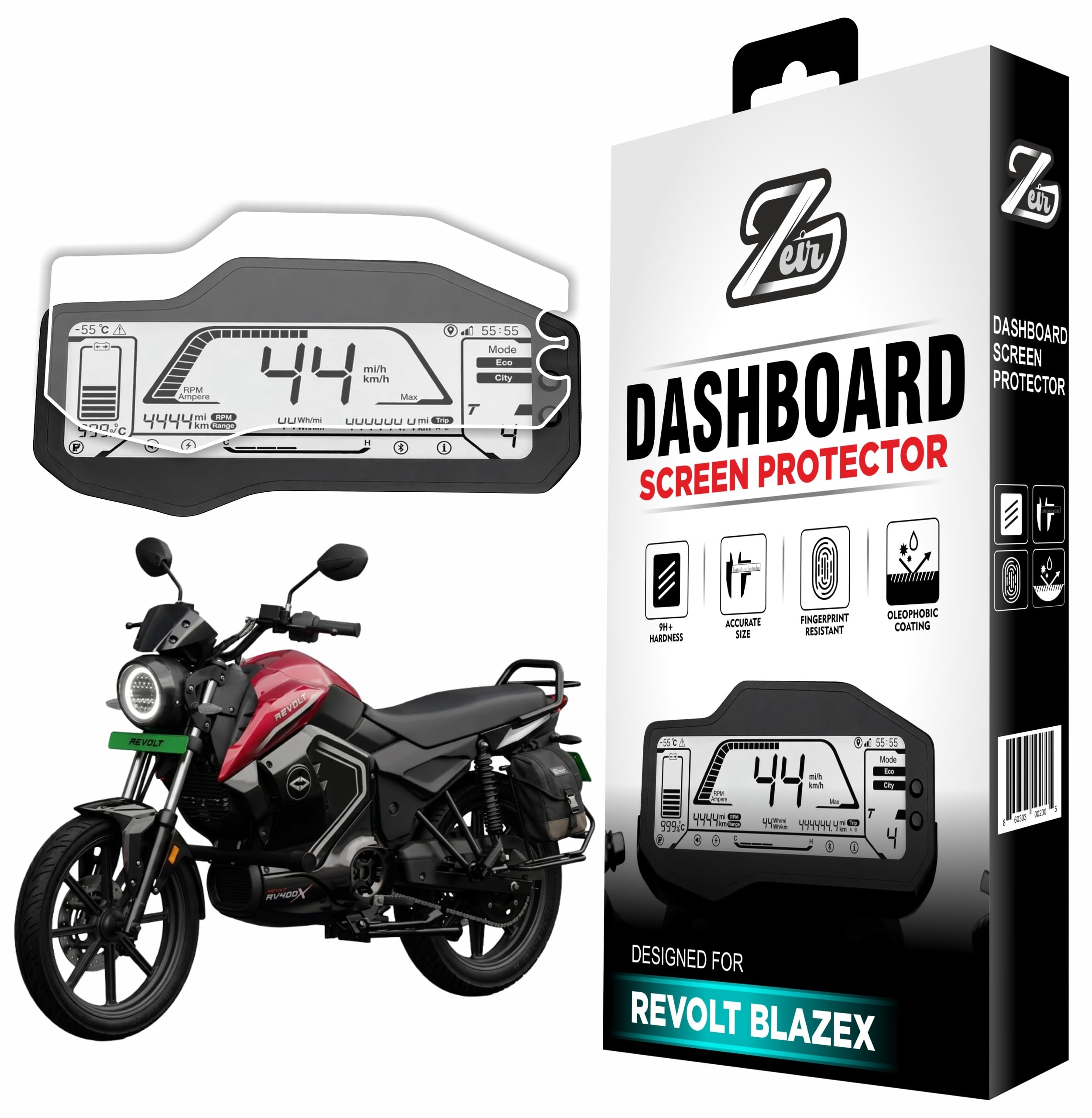 zeir glossy screen protector for revolt blazex 2026+ - tft digital display scratch guard compatible with blazex || 9h hardness, anti-scratch & water resistant | hd clarity dashboard touchscreen accessory 2025 facelift [not tempered glass]