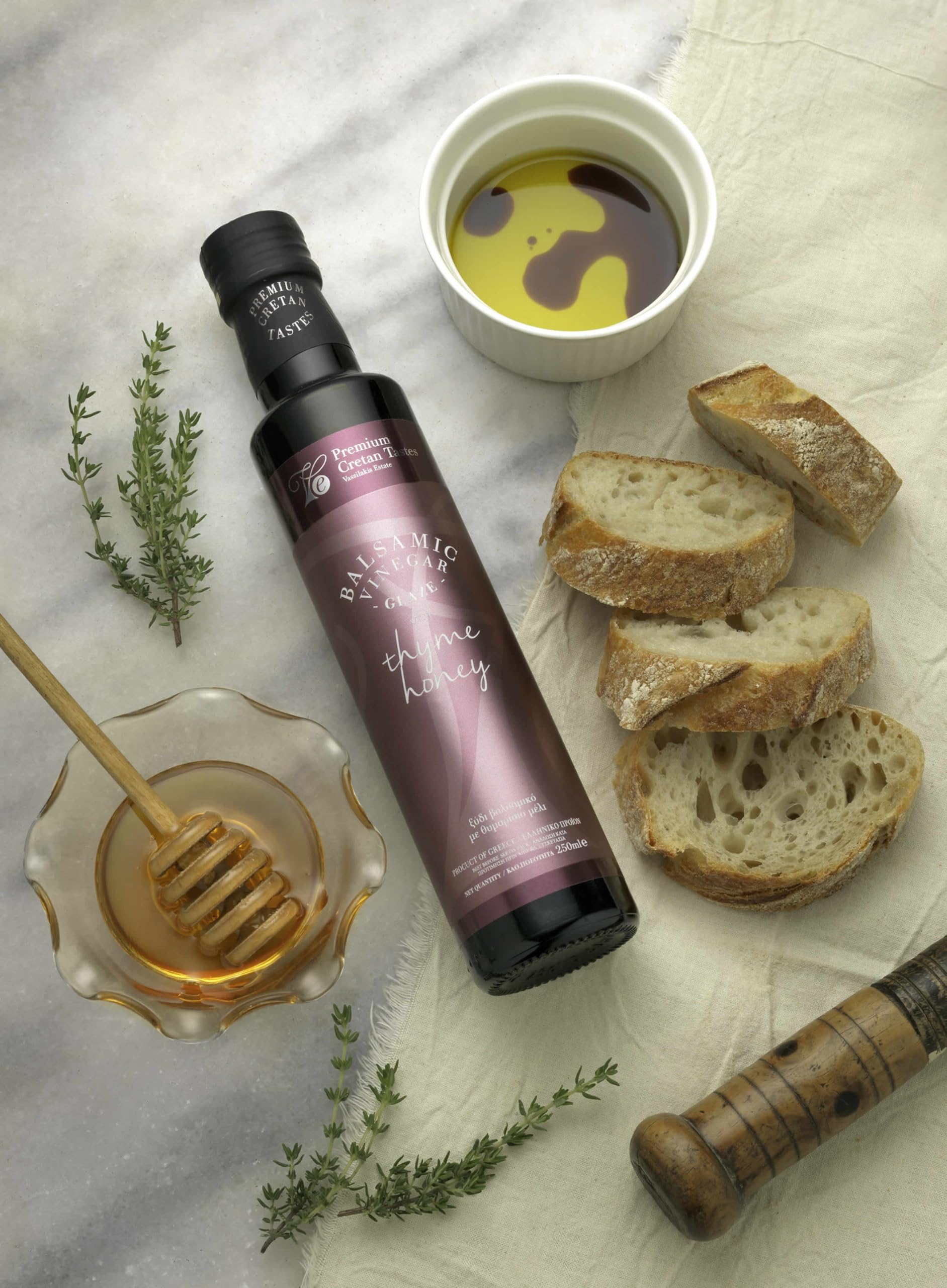 Vassilakis Estate – Vinagre Balsámico Griego con Miel de Tomillo – Botella de 250 ml