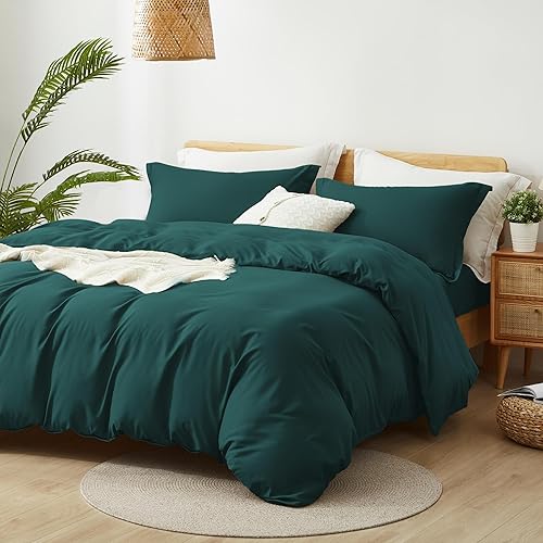 ALAZURIA Juego de funda de edredón tamaño matrimonialqueen (3 piezas) para niños, prelavado suave con cierre de cremallera, 4 lazos en las esquinas