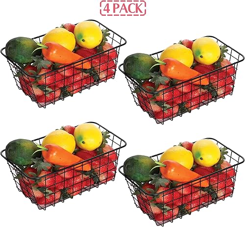 Miniatura 3 de XINFULL 4 unidades de cestas de almacenamiento de alambre para el hogar de metal montado en la pared Contenedores organizador de contenedores para