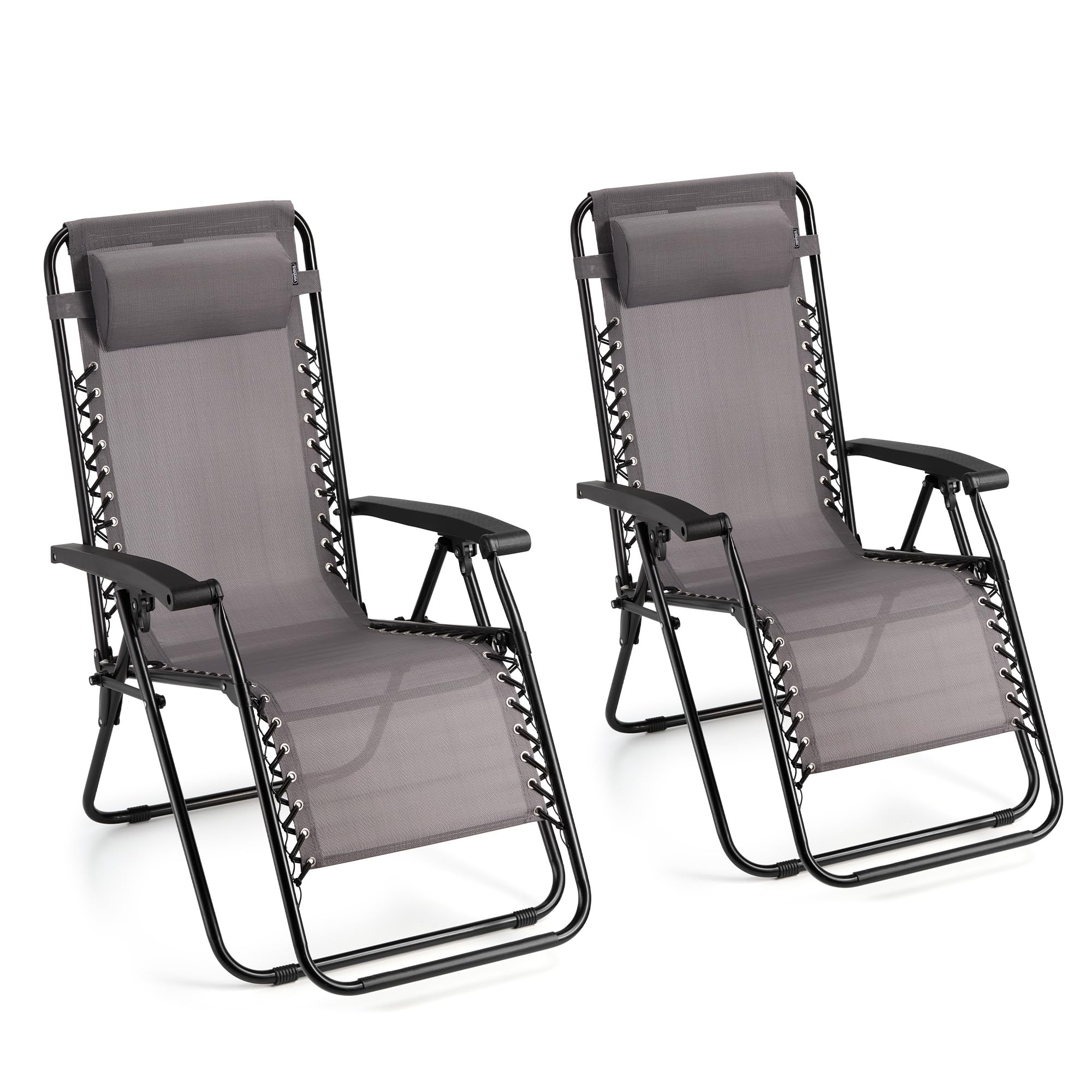 VonHaus Zero Gravity Chairs Set of 2 - Grey Reclining Sun Loungers for Garden - Textilene Folding Sunloungers with Detachable Head Pillow - Fold Away 2 Set Deck Chairs for Outdoor, Patio & Decking — image 1