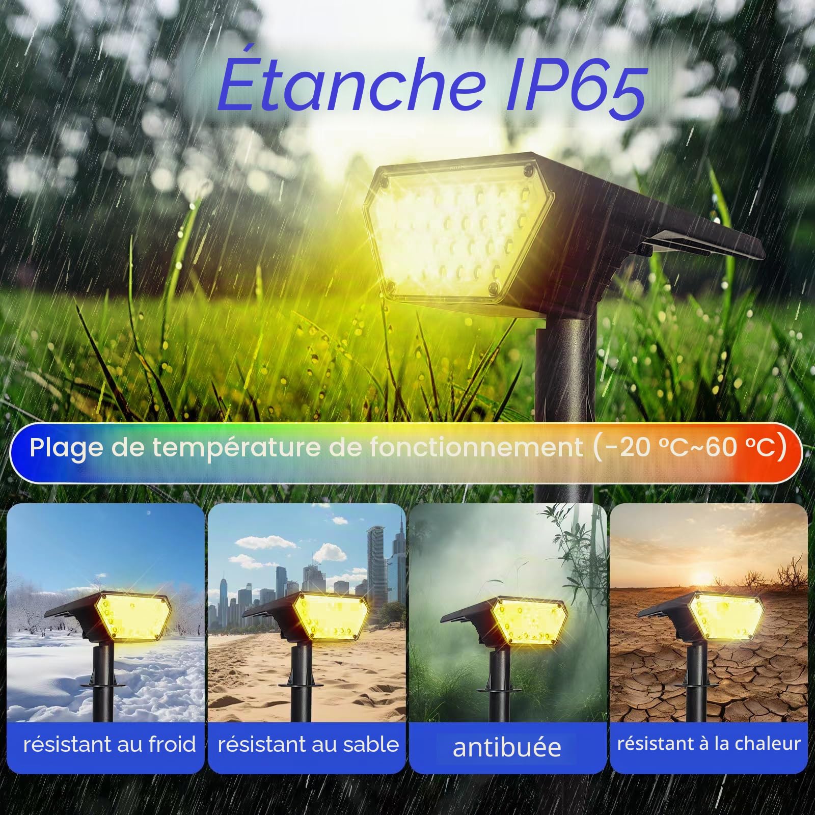 Lot de 6 spots solaires d'extérieur, allumage/extinction automatique, étanches IP65, éclairage extérieur 2 en 1 à énergie solaire, pour jardin, allée (blanc chaud)