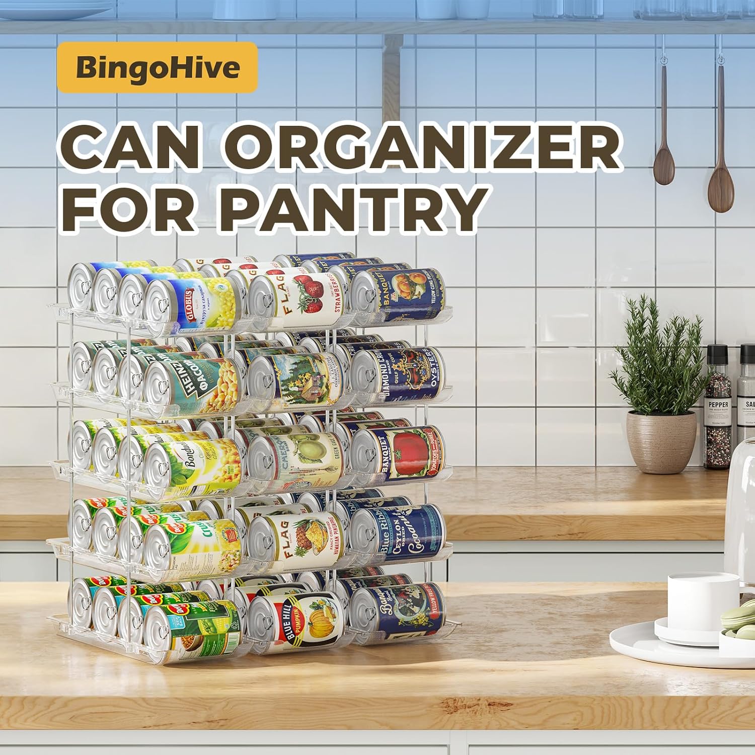 Stackable 5 Tiers Can Organizer Pantry 2 Pack Rolling Soda Can Organizer for Refrigerator