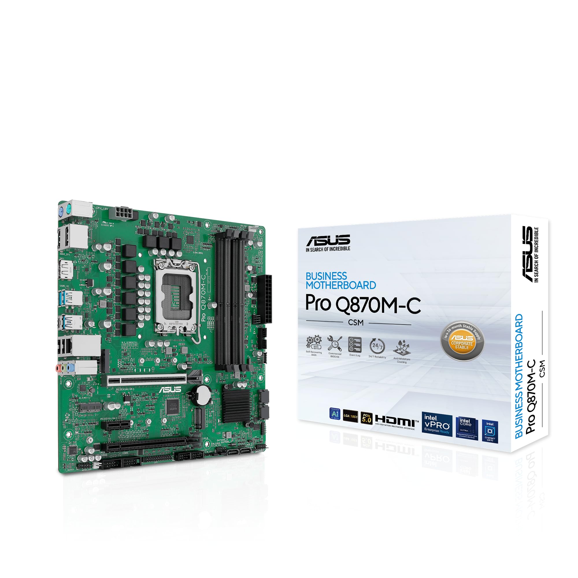 ASUS Pro Q870M-C-CSM Micro-ATX mATX Q870 Business Motherboard with Intel® Core™ Ultra Processors (Series 2) & Intel® vPro Support and Enhanced