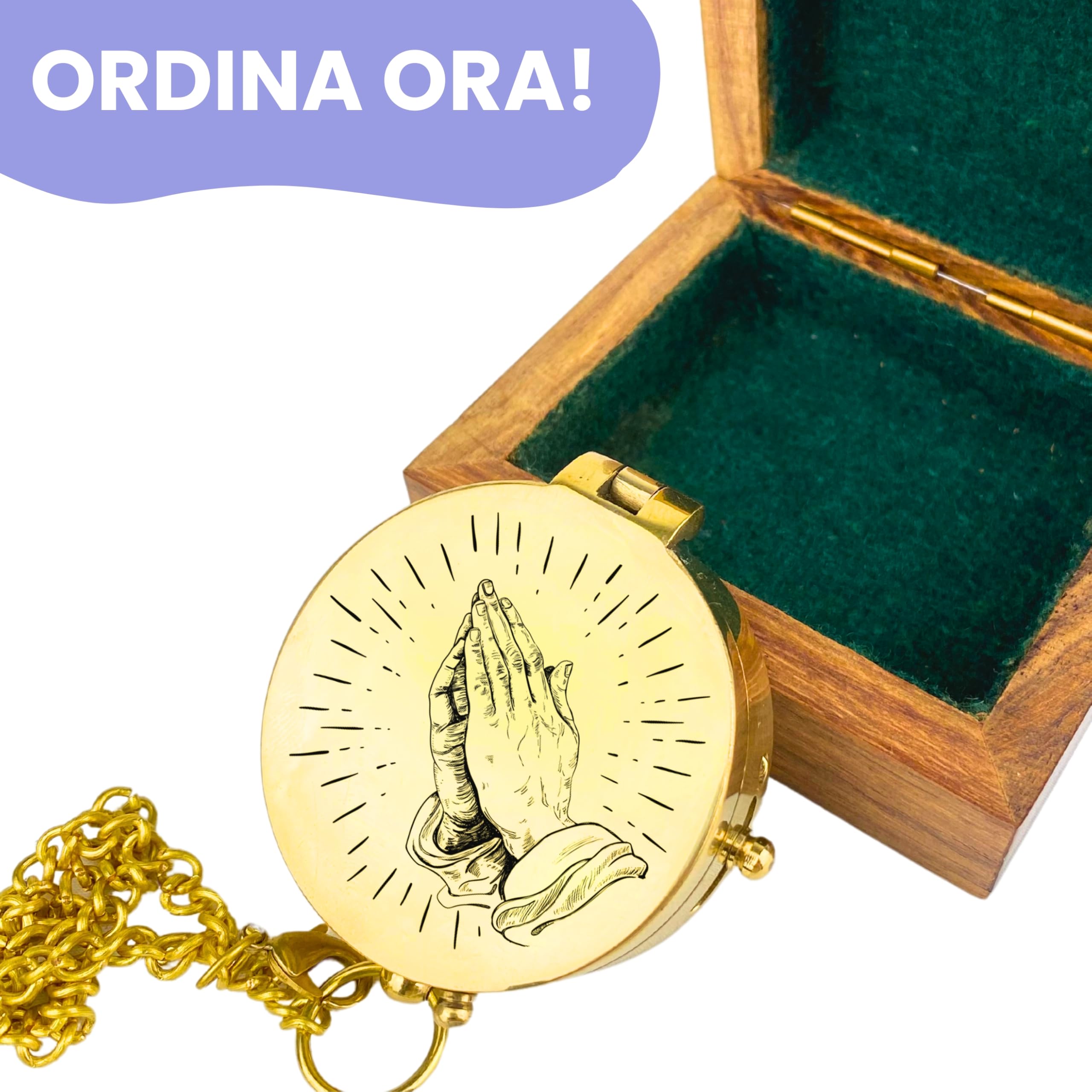 Bussola personalizzata con incisione, motivo chiesa e testo desiderato, idea regalo per battesimo, comunione, cresima