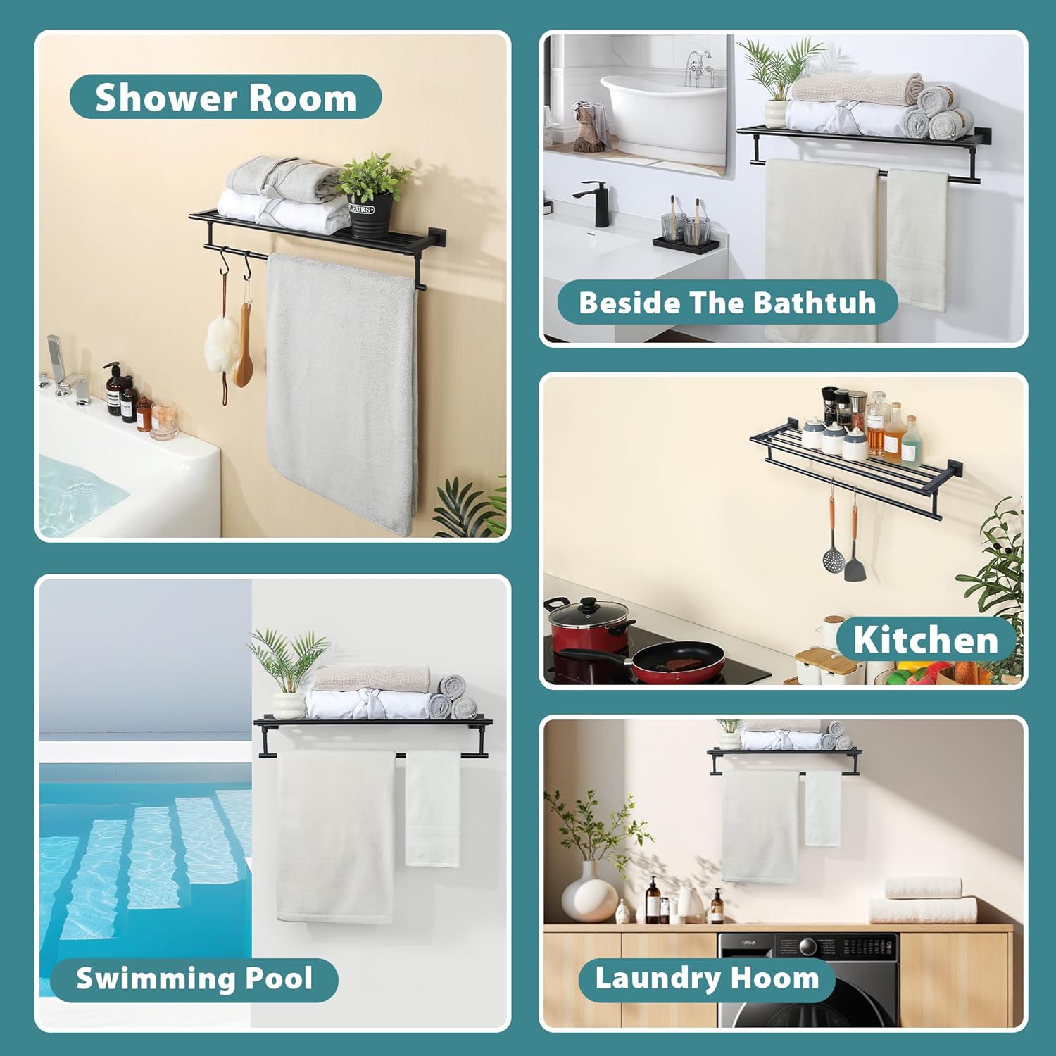 Alise 28 Inch Towel Racks for Bathroom Wall Mounted,Bathroom Towel Rack with Tower Bar,Double Towel Racks for Bathroom,SUS304 Stainless Steel Bathroom Towel Holder Matte Black - Image 9