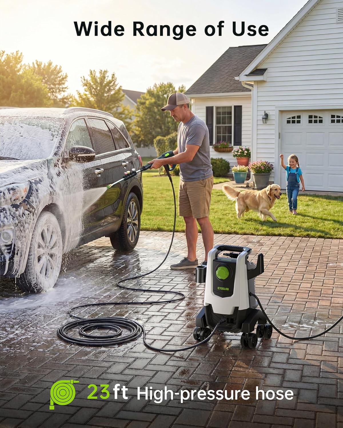 Pressure Washer, Power Washer with Foam Cannon,4 Quick Connect Nozzles, 23FT Hose High Pressure Washer for Cars, Fences, Patios, and Driveway