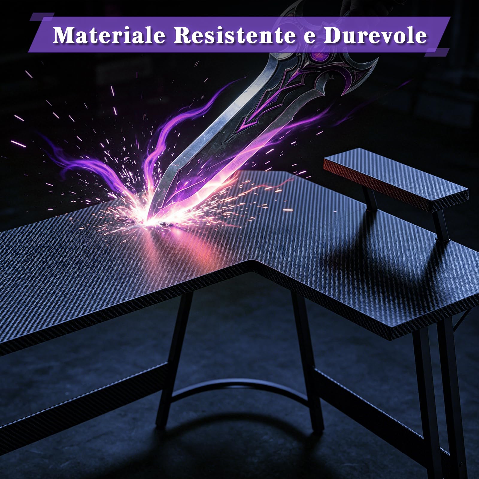 Devoko 120 x 120 cm Scrivania Gaming Angolare, Scrivania Angolare con Supporto per Monitor per Lo Studio, Il Gioco E Il Lavoro, Scrivania Gaming Ergonomica(Carbonio Nero)