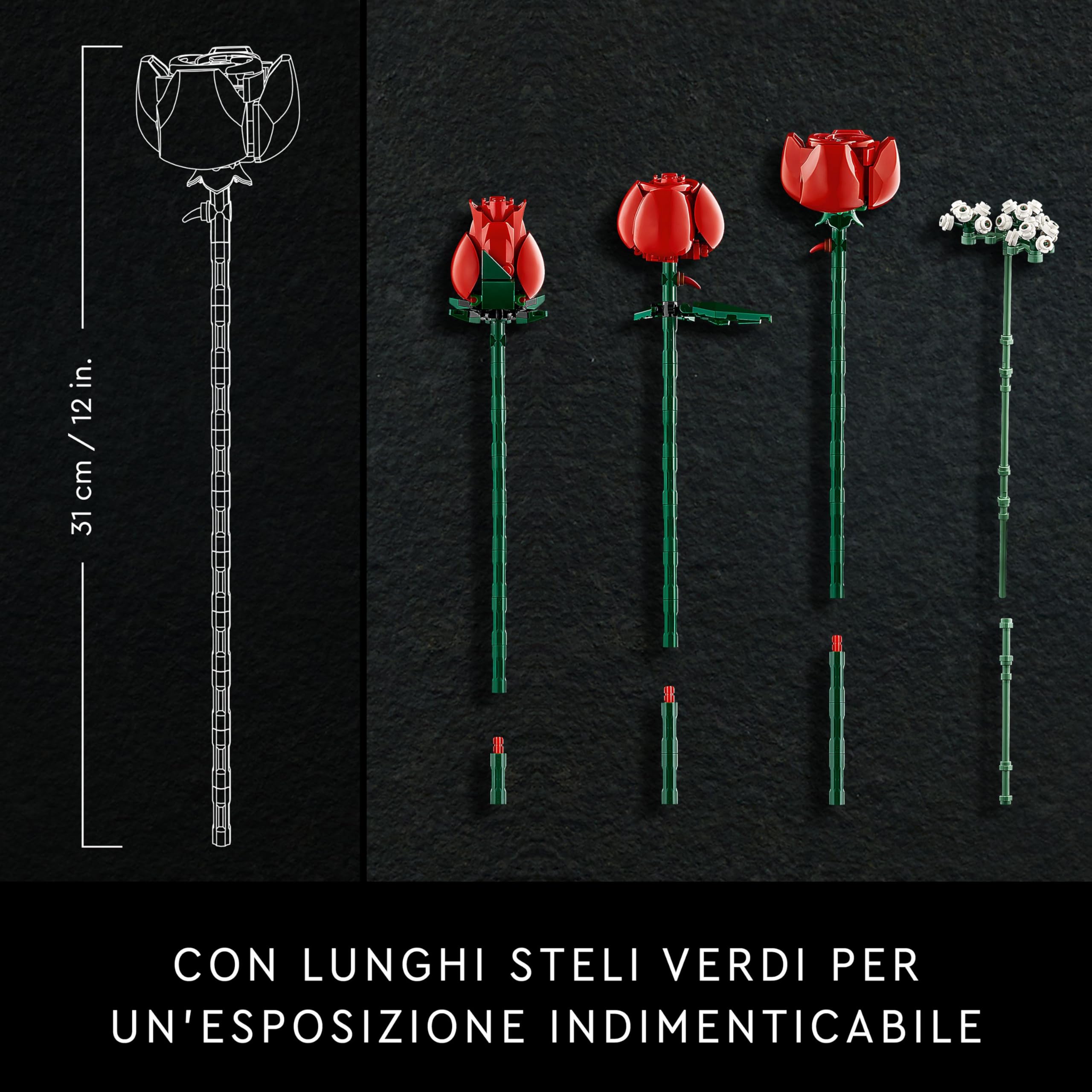 LEGO Botanicals Bouquet di Rose - Set di Fiori Finti con 12 Rose da Costruire - Hobby Creativi per Adulti - Decorazione per Casa Fai da Te - Idea Regalo per Donna o Uomo da Collezione - 10328