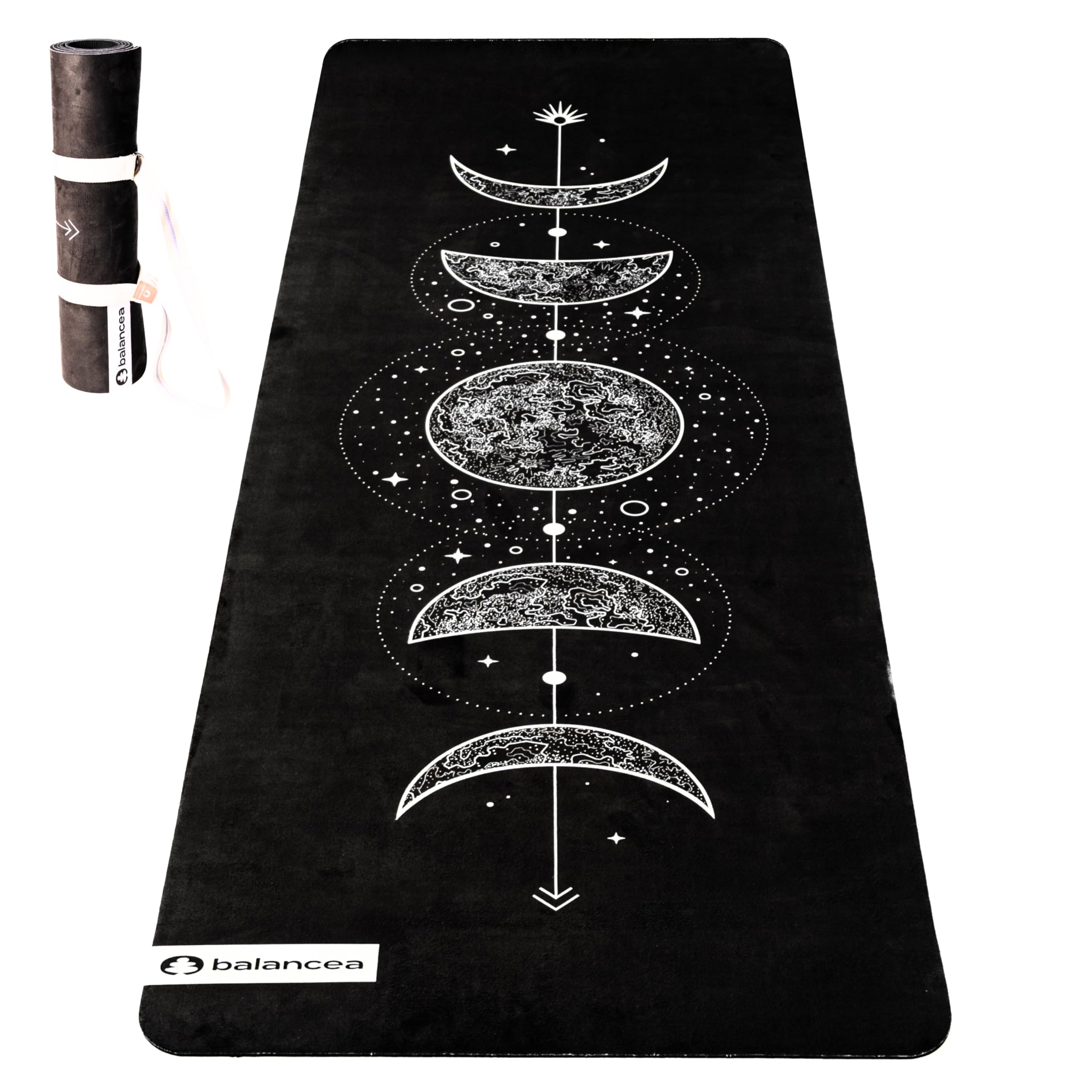 Yoga Mat With Strap 5mm Non Slip Suede & TPE - Moon Black Eco-Friendly Fitness & Exercise Mat for Home Gym, Pilates, Hot Yoga, and Meditation