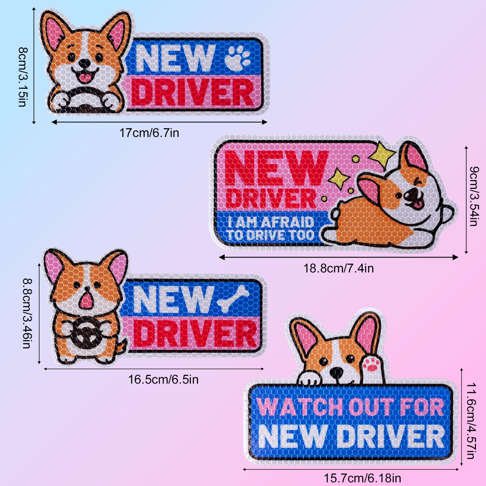 lasuroa 4pz Magneti Auto Corgi Divertente New Driver, Cartelli Riflettenti Studente Gatto Cartoon Carino Adesivi Magnetici Paraurti Riutilizzabili Avviso Sicurezza per Regali Principiante Neopatentato