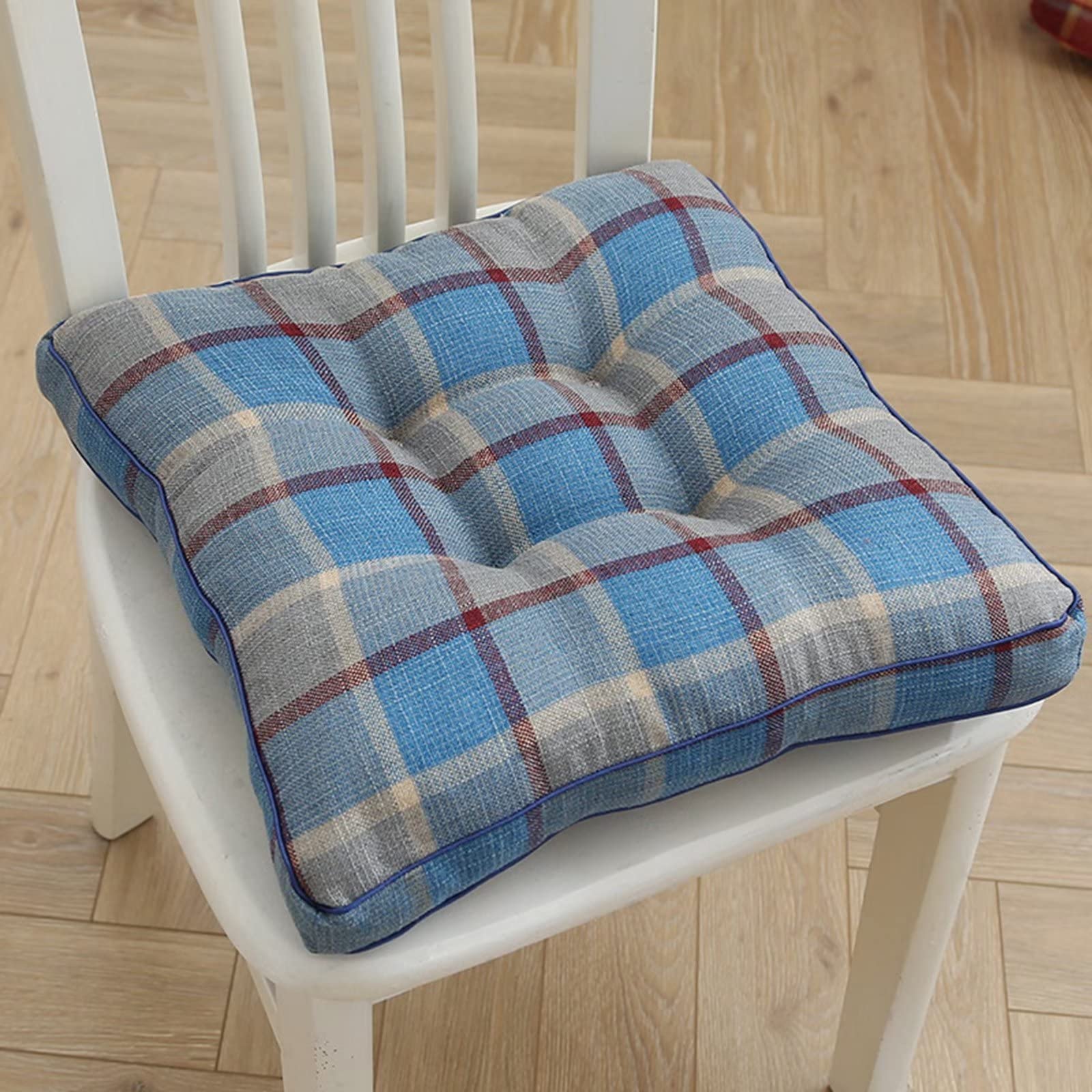 Coussin de chaise de cuisine carré en lin résistant lot de 6 bleu 40x40