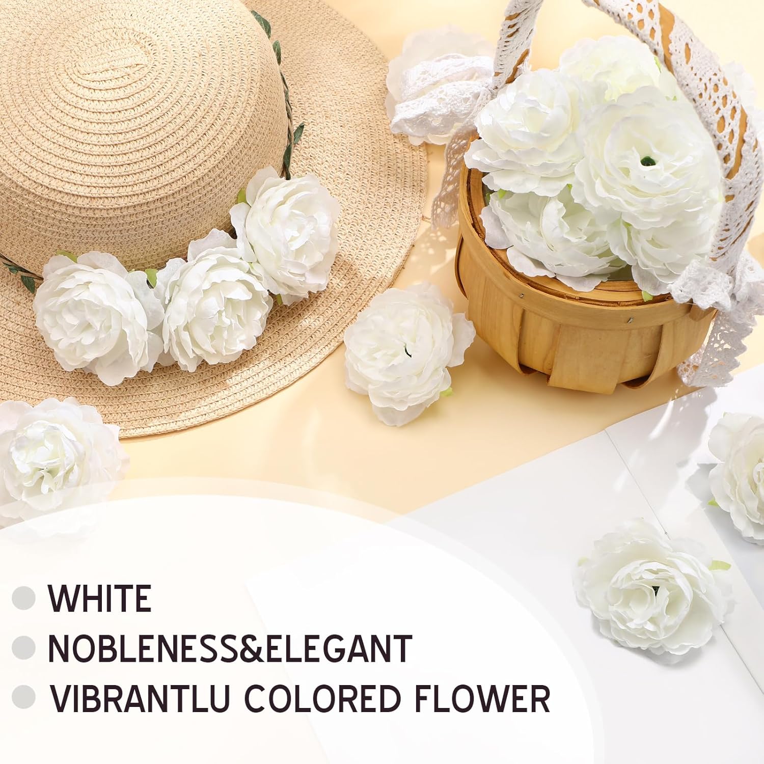 Thiccywoov 50 Pcs Artificial Flowers, 3.2 Inches Silk Rose Head Flowers Fake No Stem for Wedding Bridal Bouquet Home Floral Decor DIY Centerpieces Arrangements Party Tables Decoration(White)