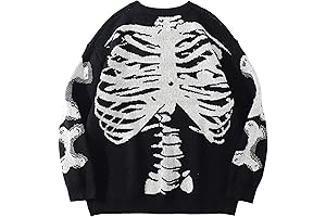 Mens Skeleton Sweater Vintage Loose Lightweight Unisex Crew Neck Knitted Pullover Tops