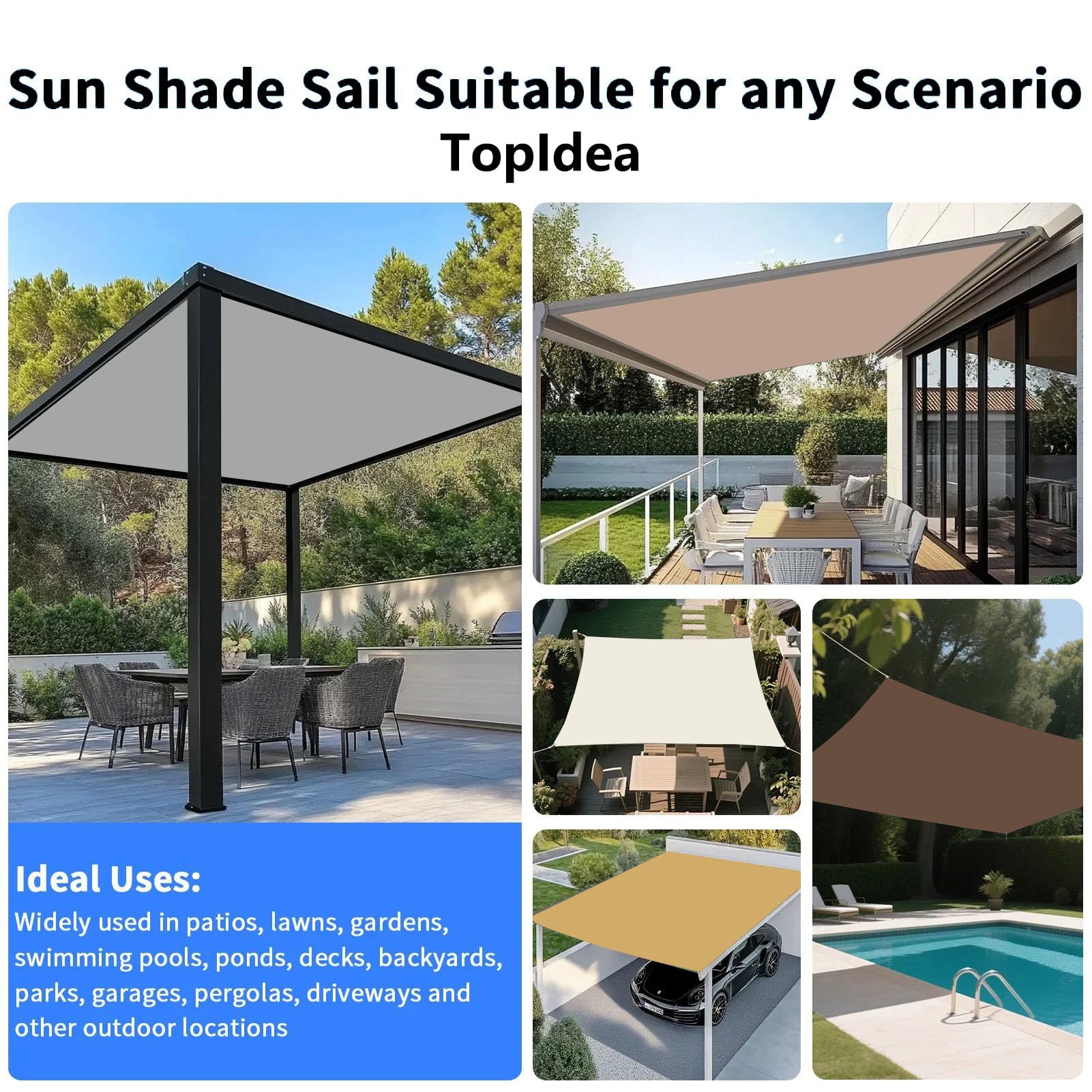 Sonnensegel Wasserdicht Sonnenschutz und Wetterschutz Markise UV-Schutz Schattiernetz mit Ösen und Kordel für Garten und Terrasse 4.5x5.5M Hellgrau