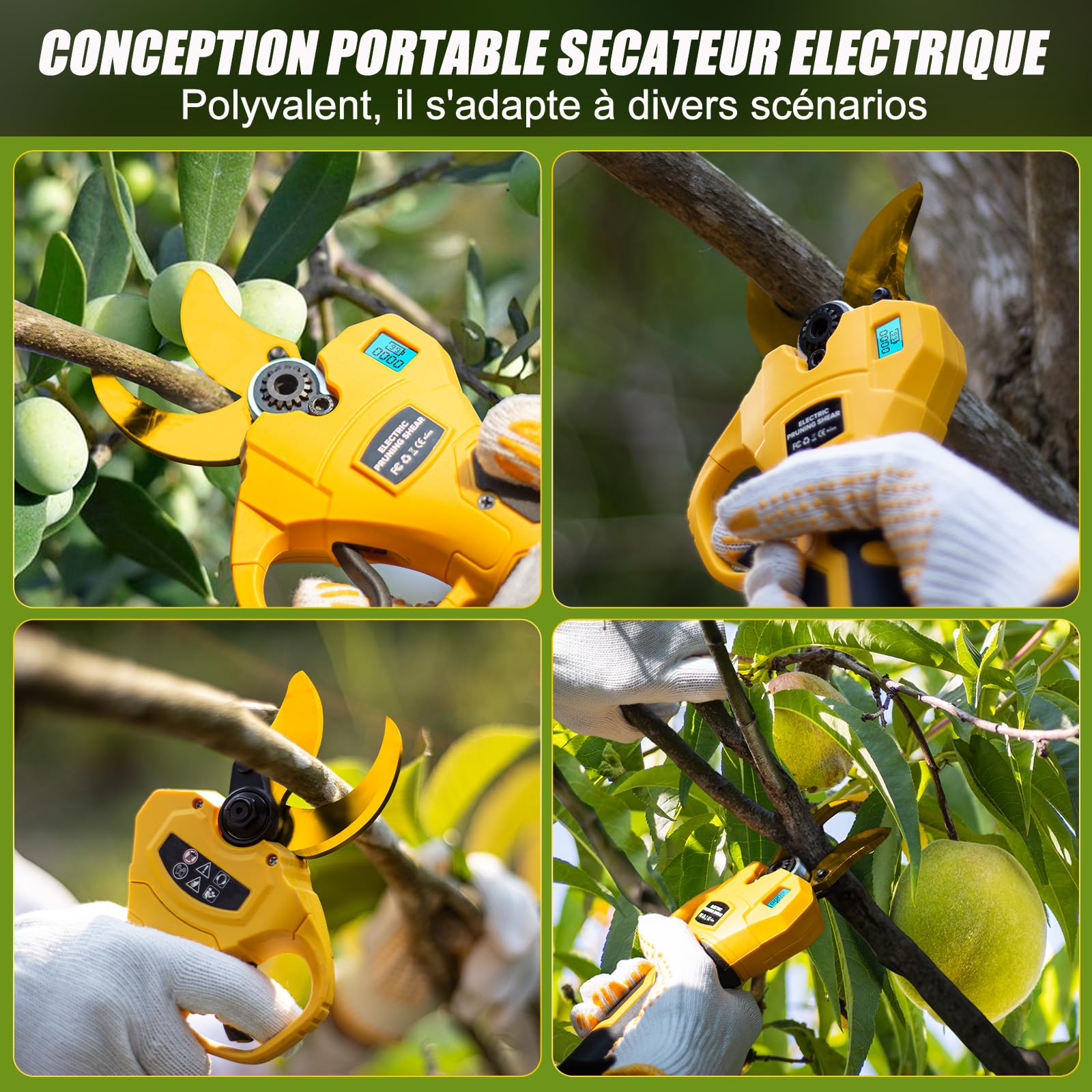 Secateur Electrique sans Fil 50mm, Secateur Electrique Batterie 2 * 2000 mAh, Sécateur électrique avec Écran avec pour la taille, les arbres fruitiers, le jardinage et le vignoble