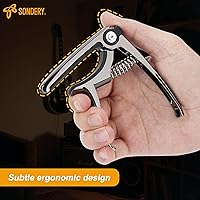 Vista 2 de Cejilla Sondery para guitarras acústicas de 6 cuerdas y guitarras eléctricas, cejilla 4 en 1 con cortador de cuerdas, extractor de pinzas y soporte