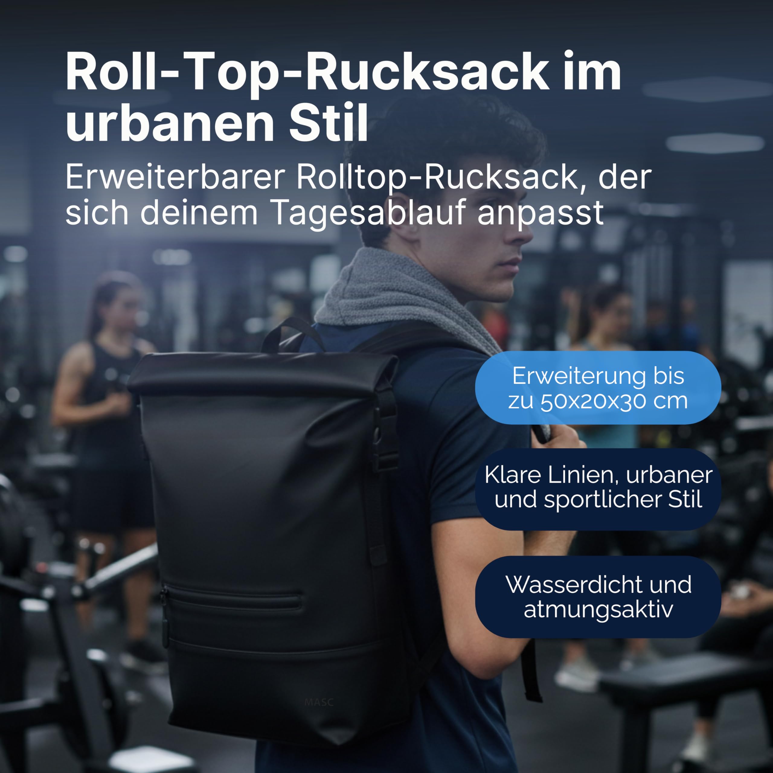 Rolltop-Rucksack für das Büro, Eleganter und Wasserdichter Rucksack für die Arbeit mit Platz für einen 17-Zoll-Laptop – ideal für Damen und Herren