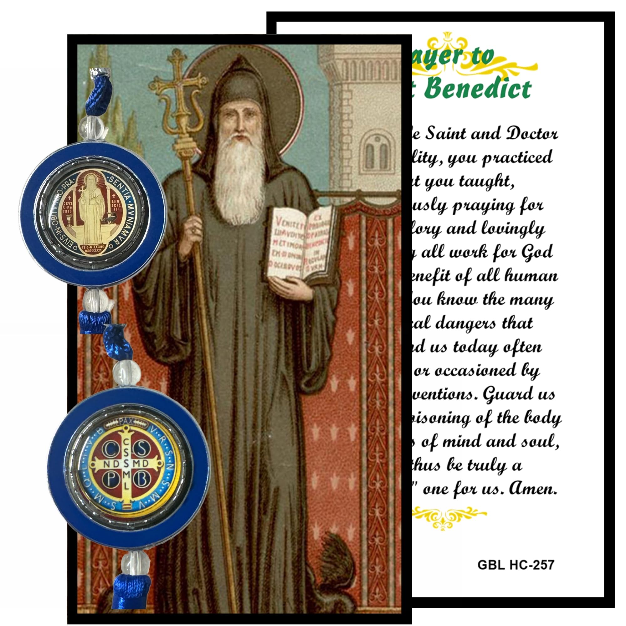 St Benedict San Benedicto Benito Colgante Religioso para el Espejo Retrovisor con o sin Postal de rezo English or Spanish Card Religious Pendant for Rearview Mirror (Pendant+Card)