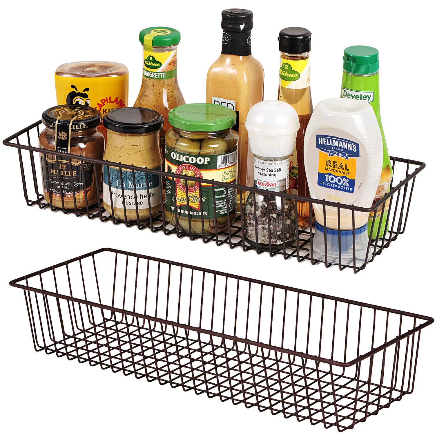 Farmhouse Decor Metal Wire Storage Organizer Bin Basket(2 Pack) - Rustic Toilet Paper Holder - Home Storage Organizer for Bathroom, kitchen cabinets,