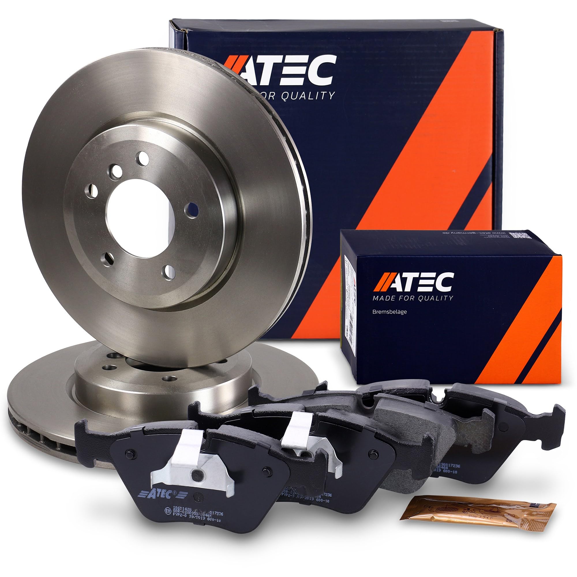 ATEC GERMANY Juego de frenos eje delantero incl. discos de freno Ø 325 mm ventilados + pastillas de freno delanteras Compatible con BMW Serie 3 (E46), Z4 Coupé (E86), Z4 Roadster (E85)