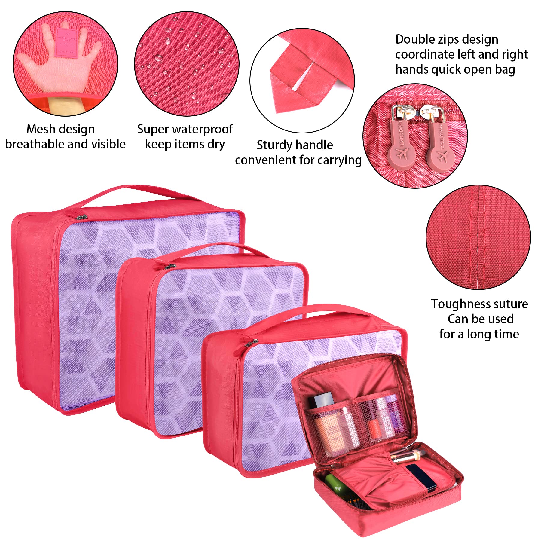 Coolzon Organizer Valigie Viaggio Set 8 Pezzi set, Cubi di Imballaggio Organizer Valigia Perfect Storage Travel Luggage Organizer per i vestiti,Cosmetici,Scarpe,Intimo, Rosa