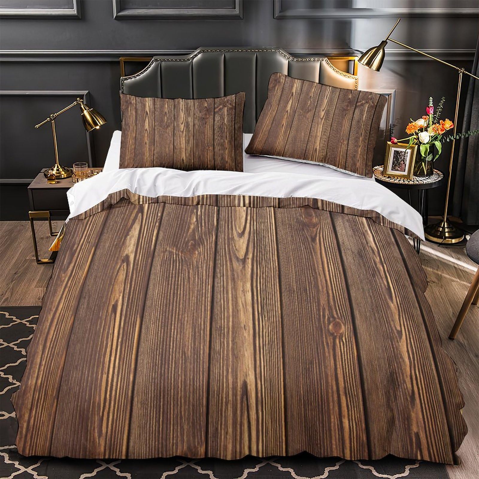 Housse de couette 135x200 imprimé 3D bois lit simple ado