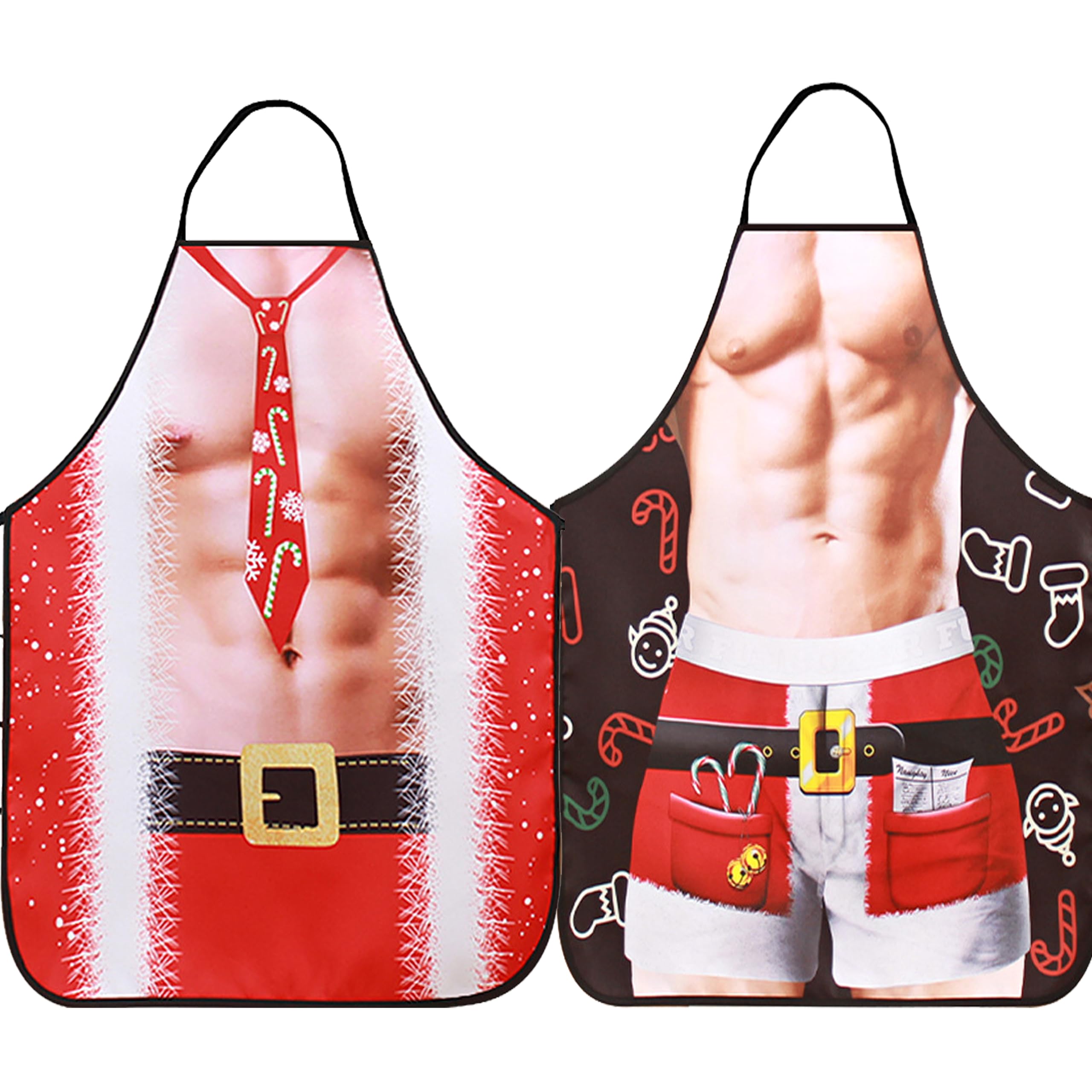 LIKPOJA Christmas Kitchen Cooking Aprons Wife and Husband Novelty Sexy Aprons Couples Secret Santa Funny Christmas Gifts for Women and Men Dinner Party(Pack of 2,Husband C)