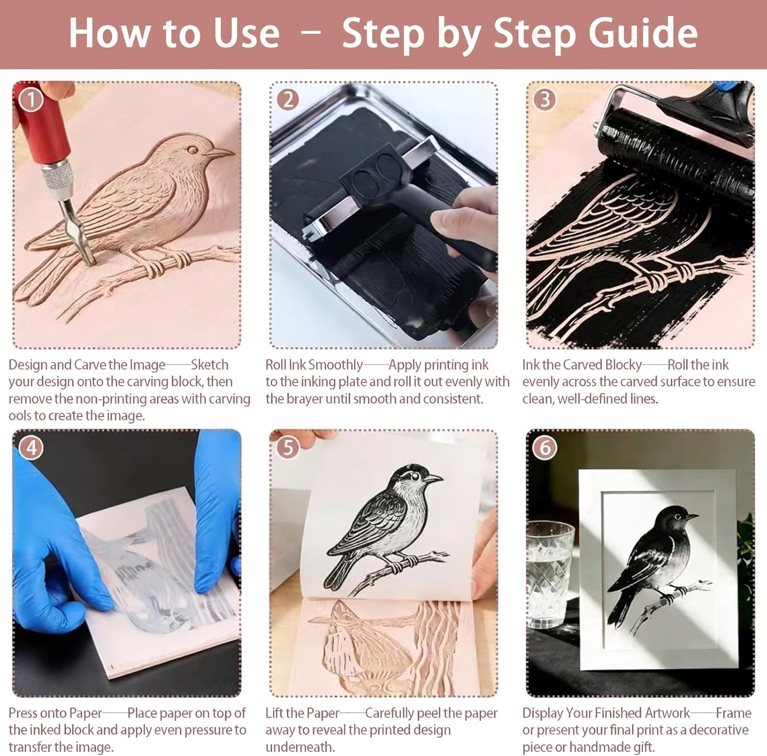 Linocut Kit for Printmaking,Linoleum Blocks for Printmaking Supplies,Block Printing Stamp Making Kit,Linoleum Blocks Carving Tools,Arts and Crafts Gift for Adults,Women,Men,Boys,Girls