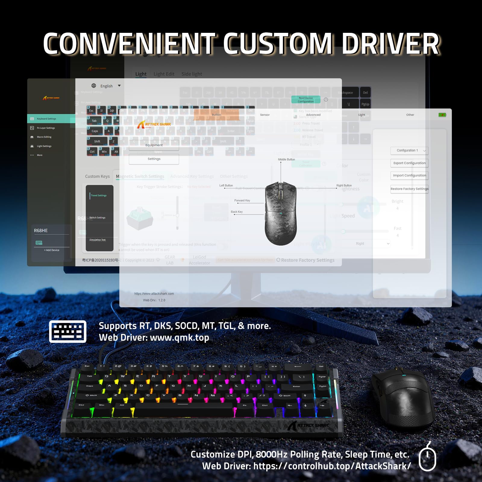 ATTACK SHARK Combo Clavier R68 HE & Souris X11 Ultra Fibre de Carbone, Souris sans Fil Superlight 63g Nordic54L15, 8KHz, PAW3950MAX 42K DPI, Clavier Magnétique 0,005mm RT Rapid Trigger - Black