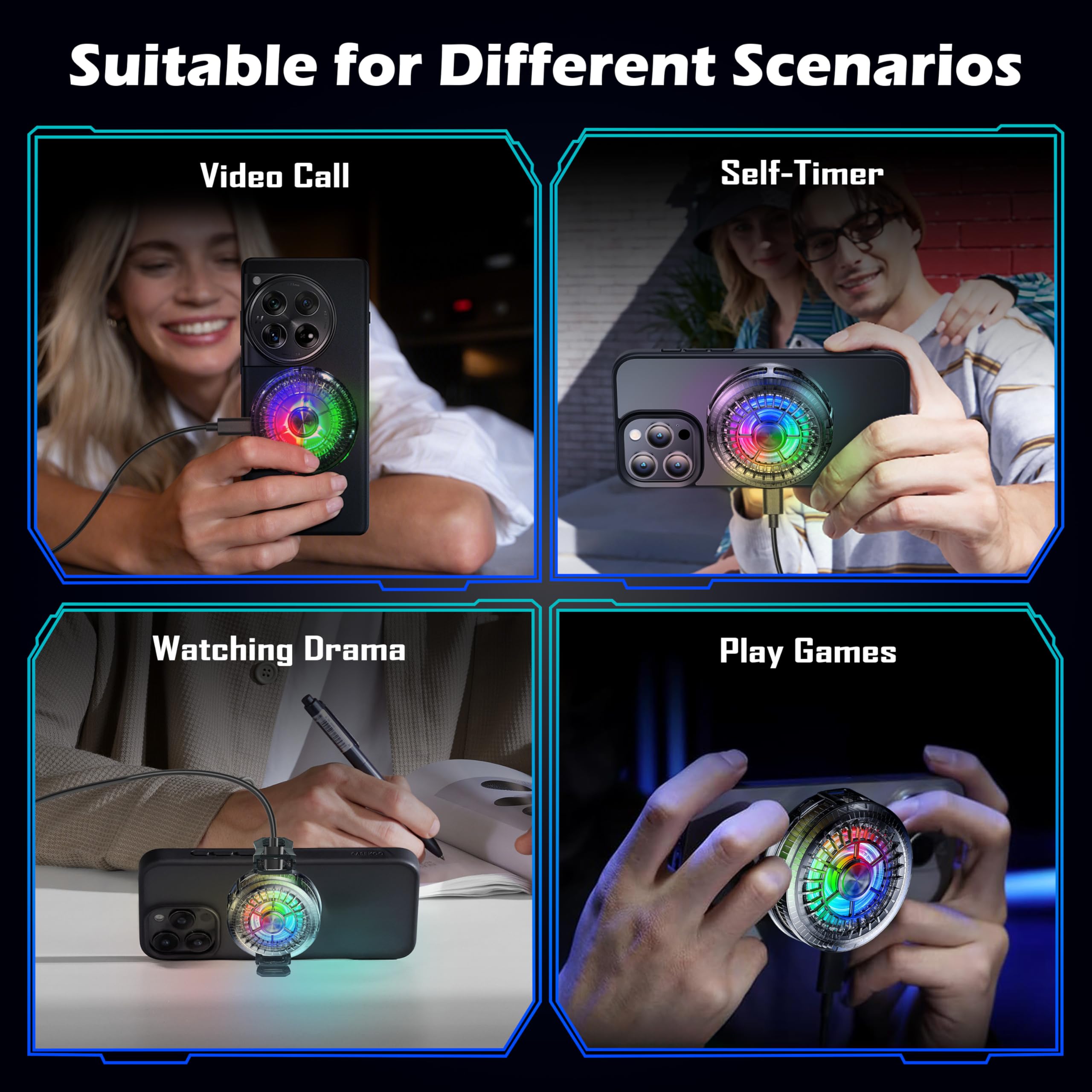 Auvstar Handy-Kühler Mit 2000mAh Akku - RGB Gaming Kühler Mit Halbleiter-Technologie