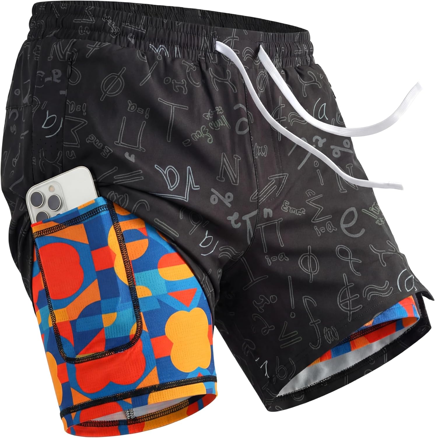 Mens 5" Workout Shorts for Men,2 in 1 Breathable Running Gym Shorts with Hidden Drawstring & 3 Zipper Pockets