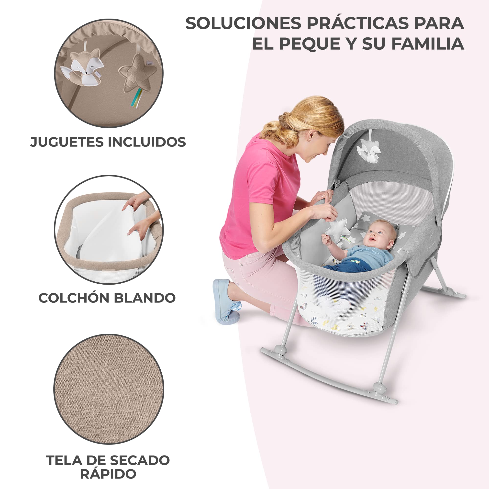 kk Kinderkraft Cuna Bebé LOVI, Moisés, Bolsa de Transporte, Juegos, Viaje, Beige