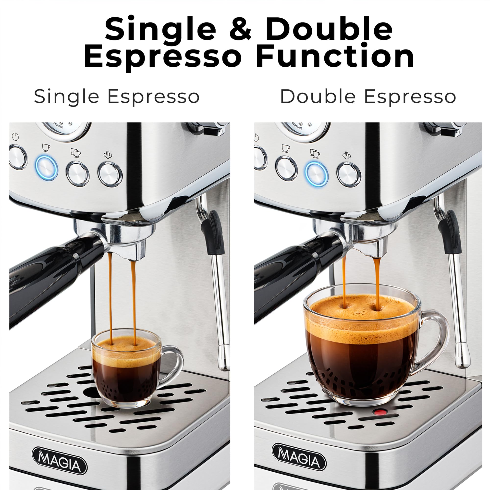 Zulay Kitchen Magia Compact Espresso Machine – 20 Bar Coffee Maker with Milk Frother Steam Wand, Latte & Cappuccino Maker, 1350W Fast Heating, 40oz Removable Water Tank, Stainless Steel – Silver - 5