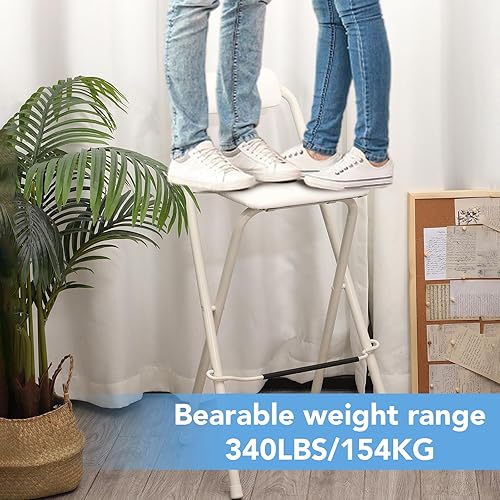 Miniatura 4 de Taburete de bar plegable con respaldo, taburete de bar plegable acolchado de 27.5 pulgadas, sillas plegables portátiles con reposapiés, taburetes