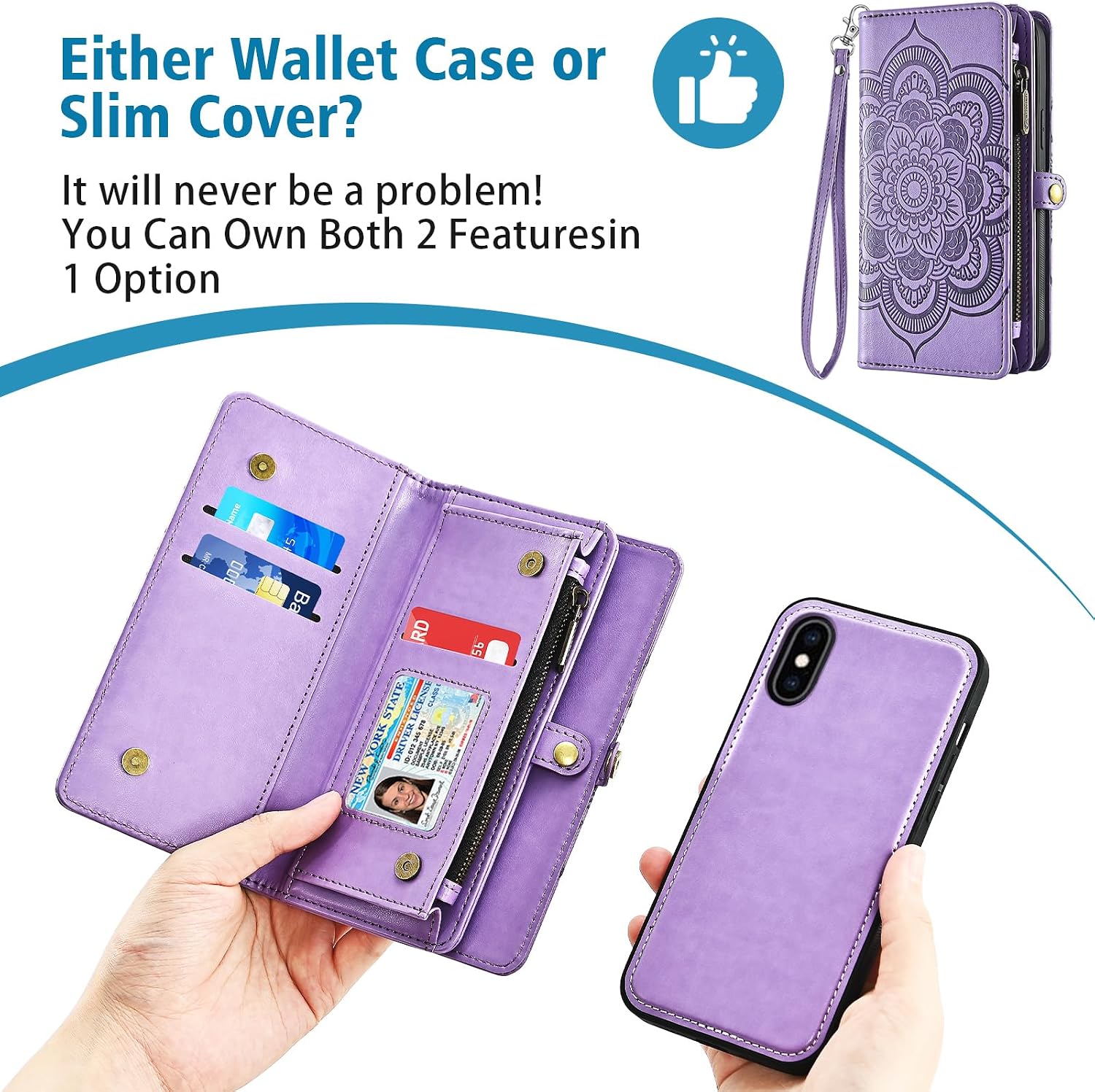 Asuwish Phone Case for iPhone Xs X 10 10s Zipper Wallet Cell Cover with Tempered Glass Screen Protector Strap Flower Card Holder iPhoneX iPhoneXs iPhone10 i PhoneX SX 10x 10xs X’s Women Girls Purple