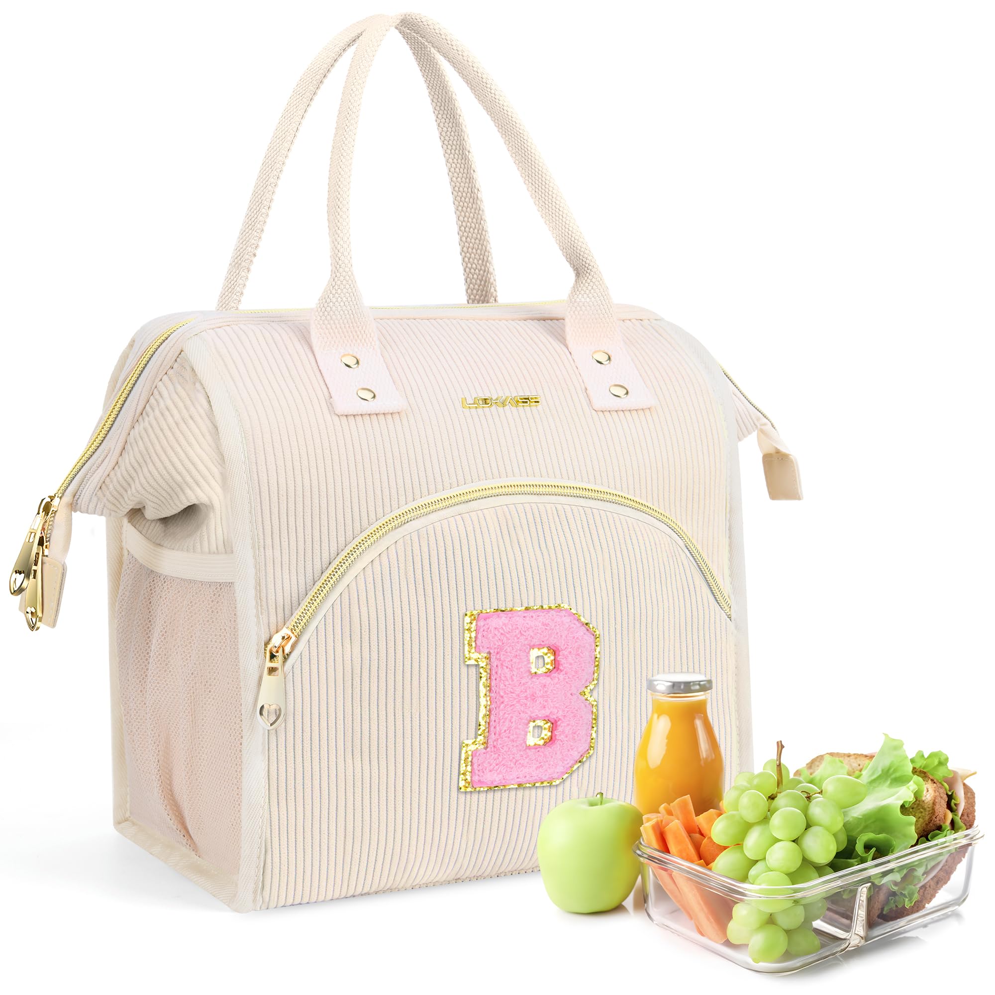 Lunch Bag Women Reusable Insulated Lunch Box,Preppy Initials Lunchbox,Leakproof Large Adults Lunch Tote Cooler Bags for Working,Daily Use,Outdoor